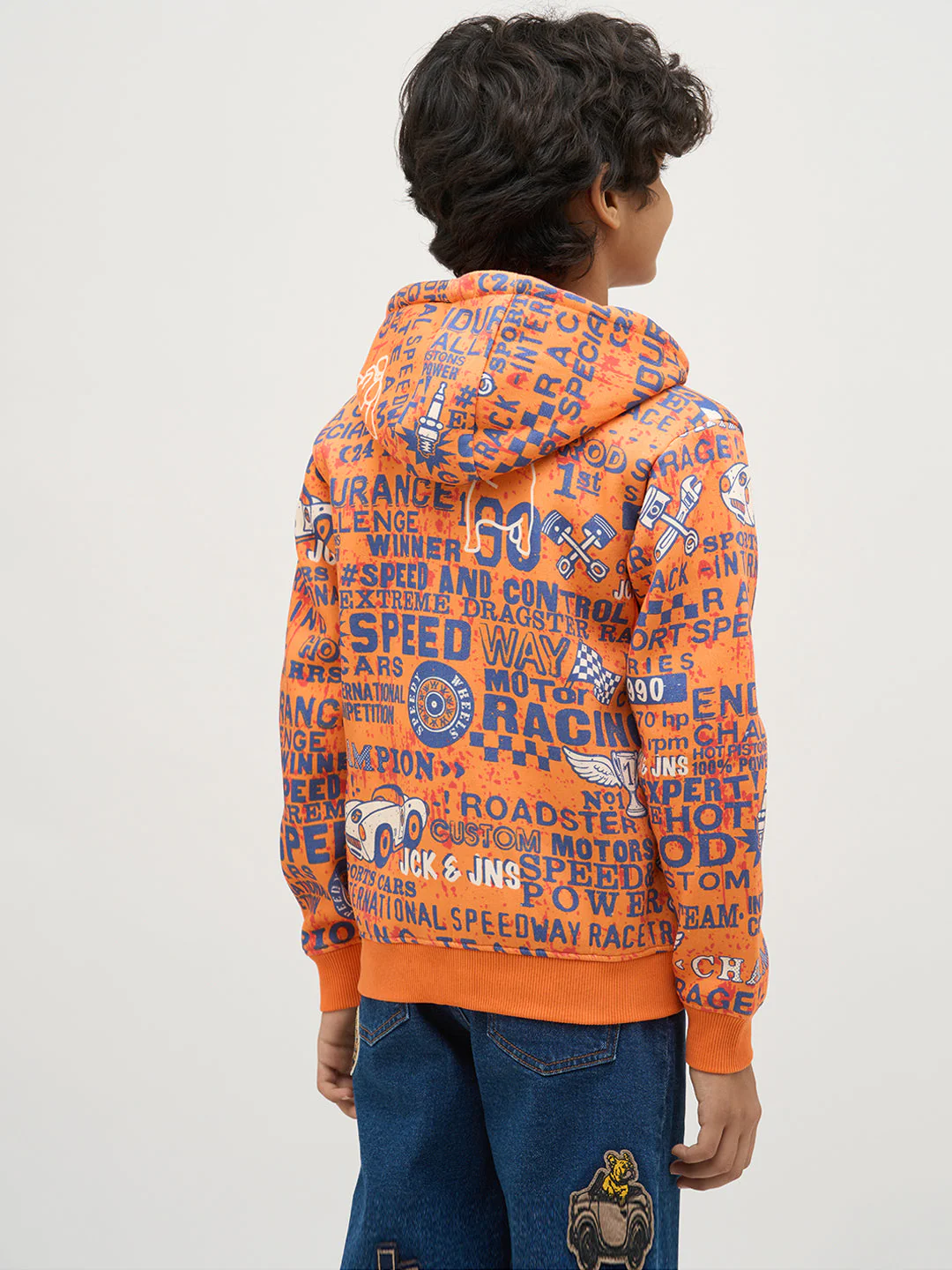 Boys Orange Printed Zip-Up Sweatshirt - Image 4