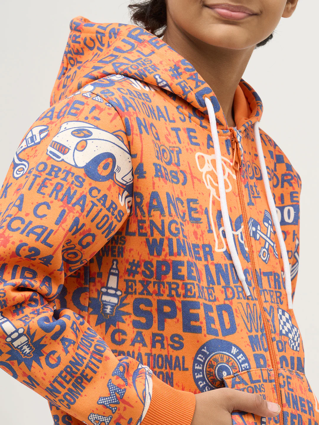 Boys Orange Printed Zip-Up Sweatshirt - Image 6