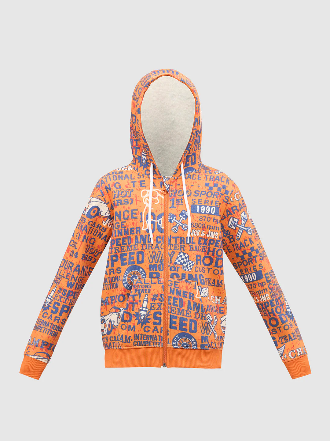 Boys Orange Printed Zip-Up Sweatshirt - Image 7