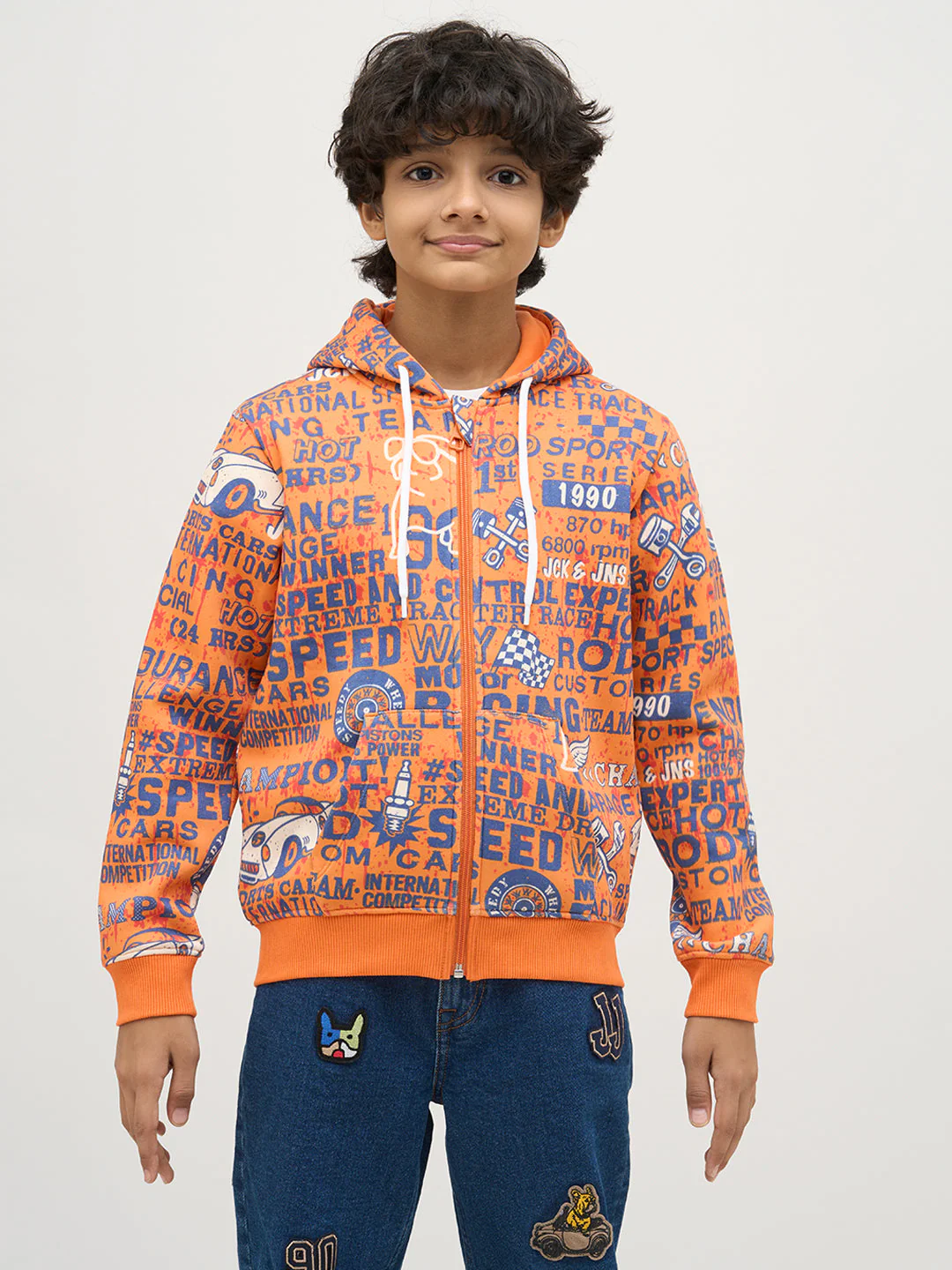 Boys Orange Printed Zip-Up Sweatshirt - Image 8
