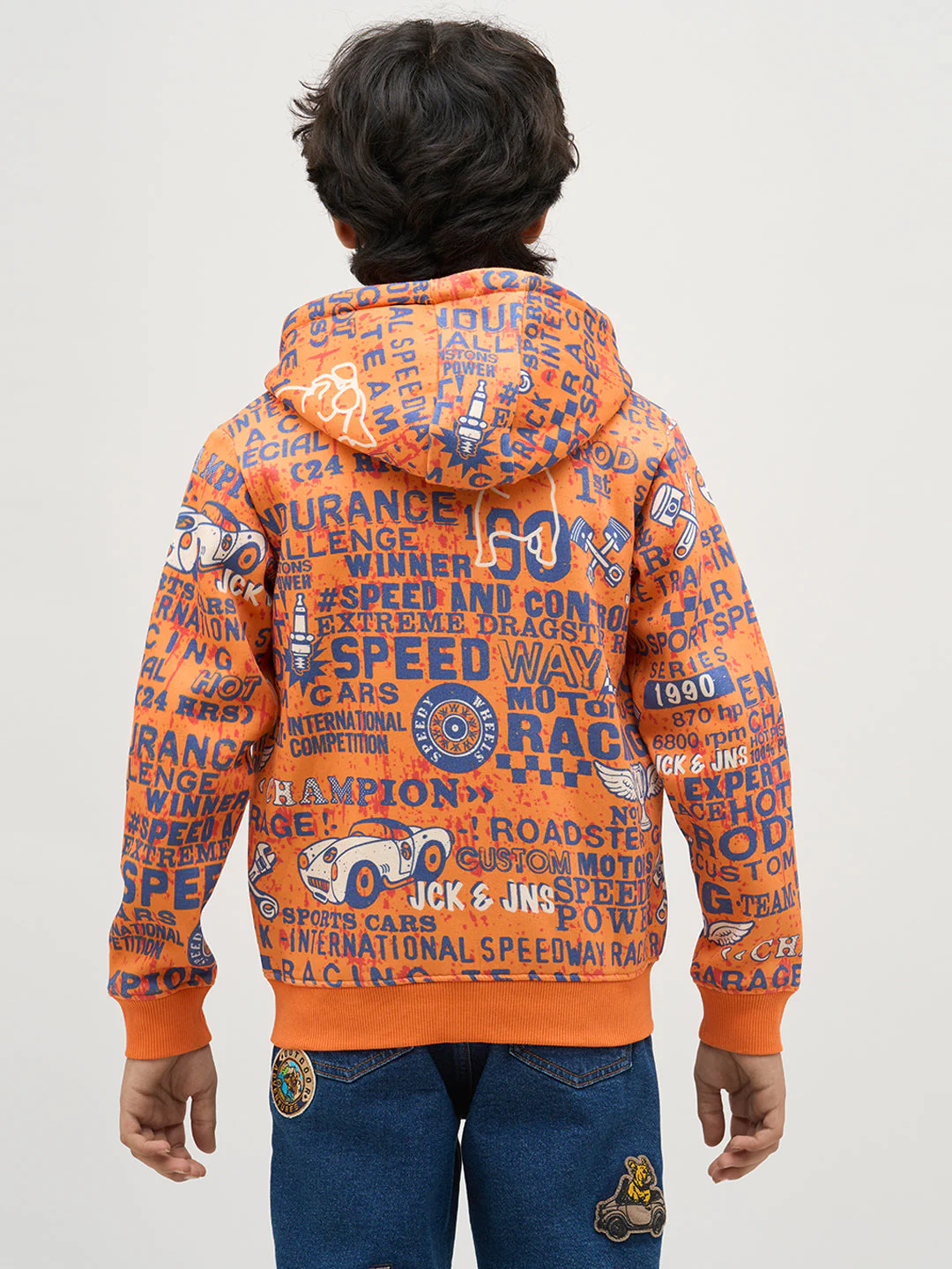 Boys Orange Printed Zip-Up Sweatshirt - Image 9