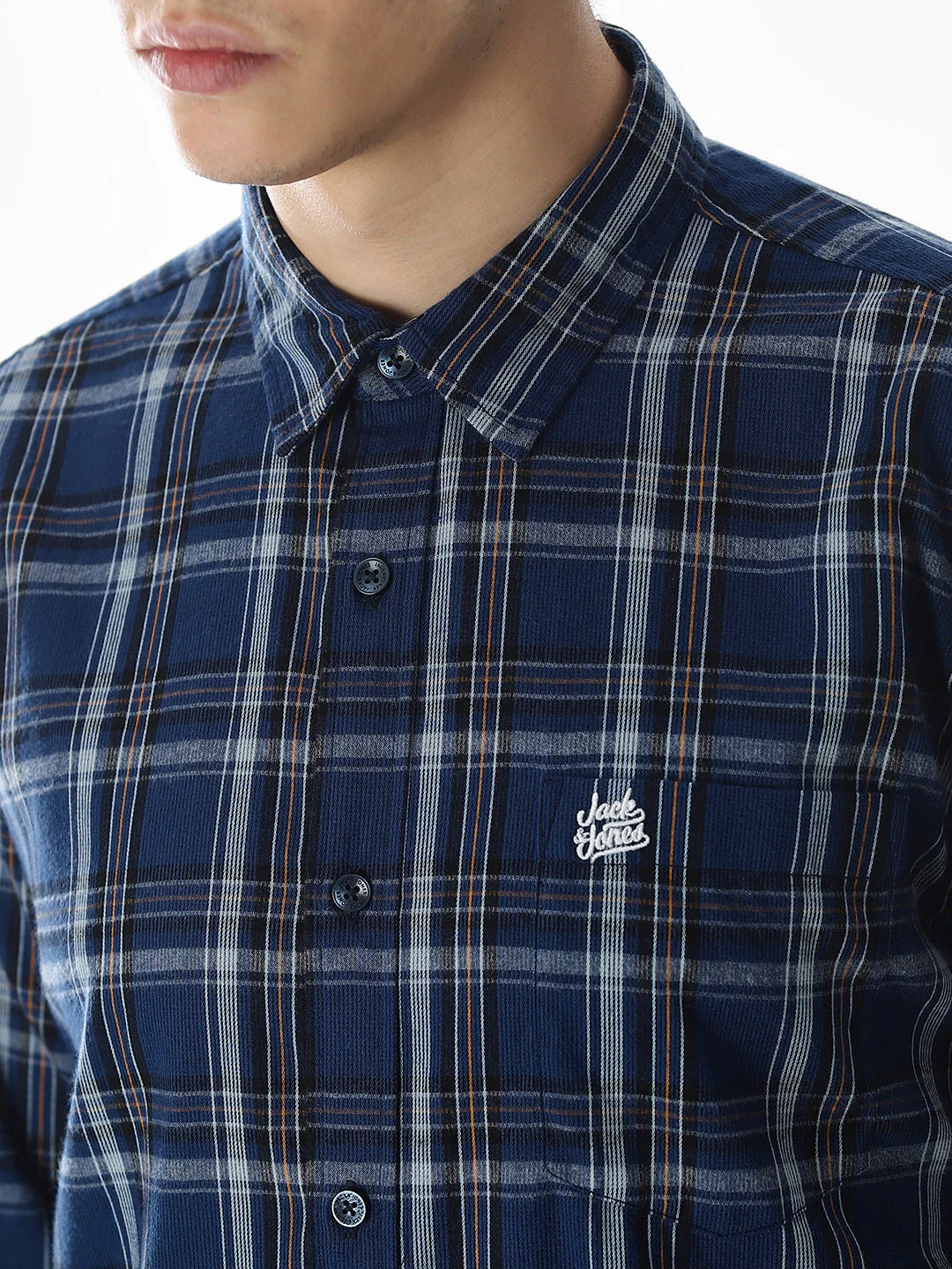 Dark Blue Check Cotton Shirt - Image 5