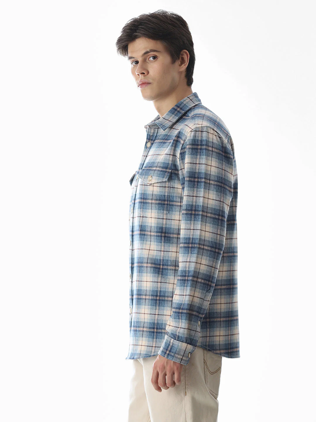 Check Cotton Shirt - Light Blue - Image 3