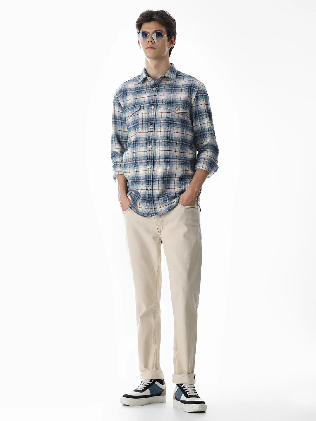 Check Cotton Shirt - Light Blue - Image 6