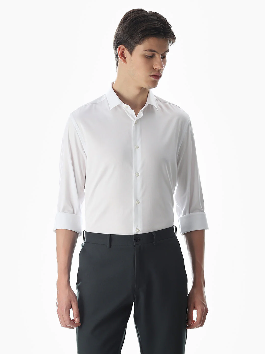Stretch Slim Fit Full Sleeves Shirt - White - Image 2