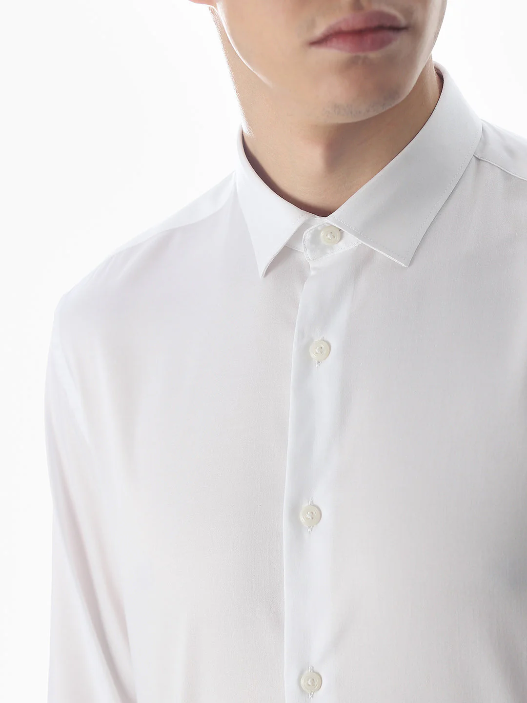 Stretch Slim Fit Full Sleeves Shirt - White - Image 5