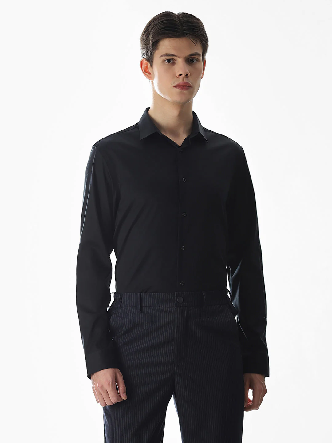Stretch Slim Fit Full Sleeves Shirt - Black - Image 2