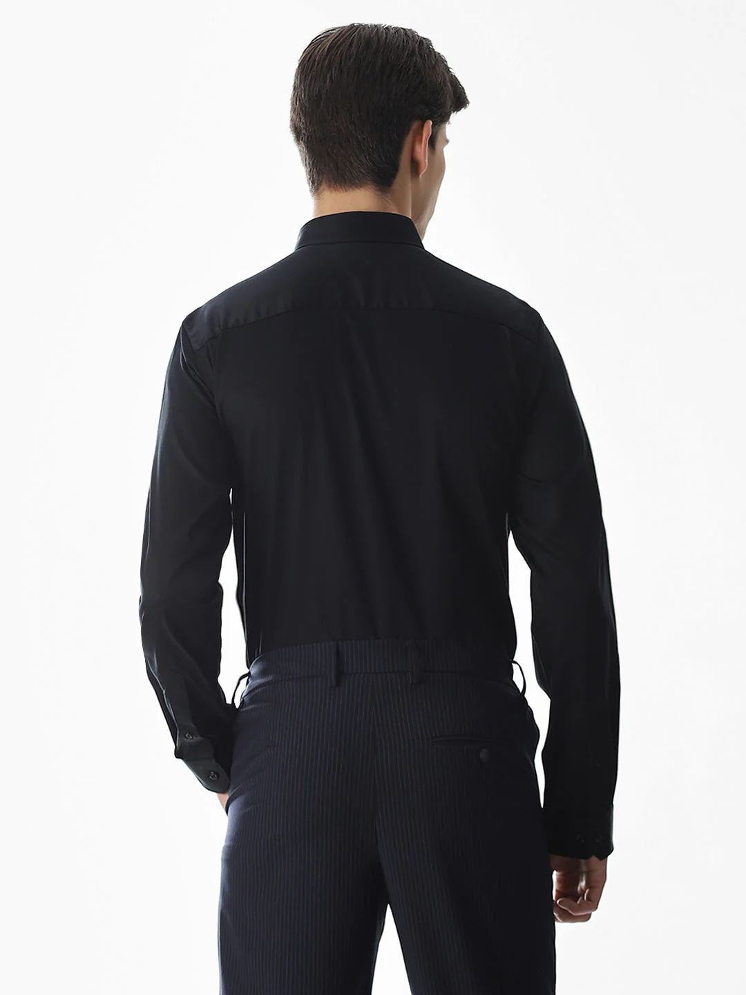 Stretch Slim Fit Full Sleeves Shirt - Black - Image 4