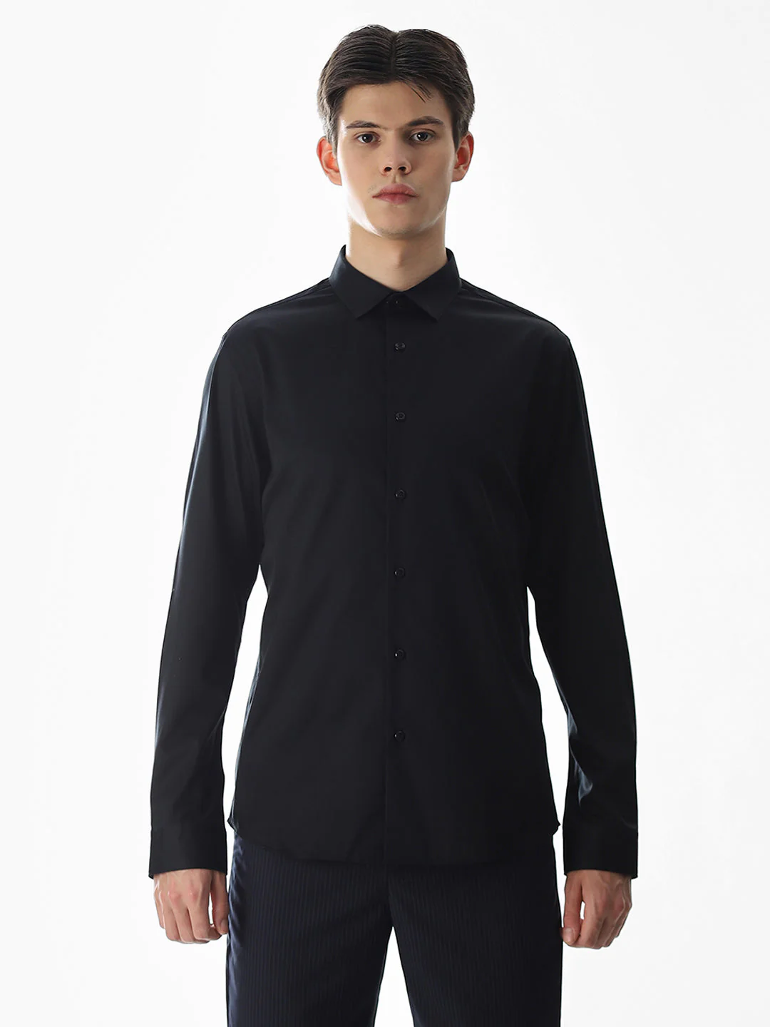 Stretch Slim Fit Full Sleeves Shirt - Black - Image 8