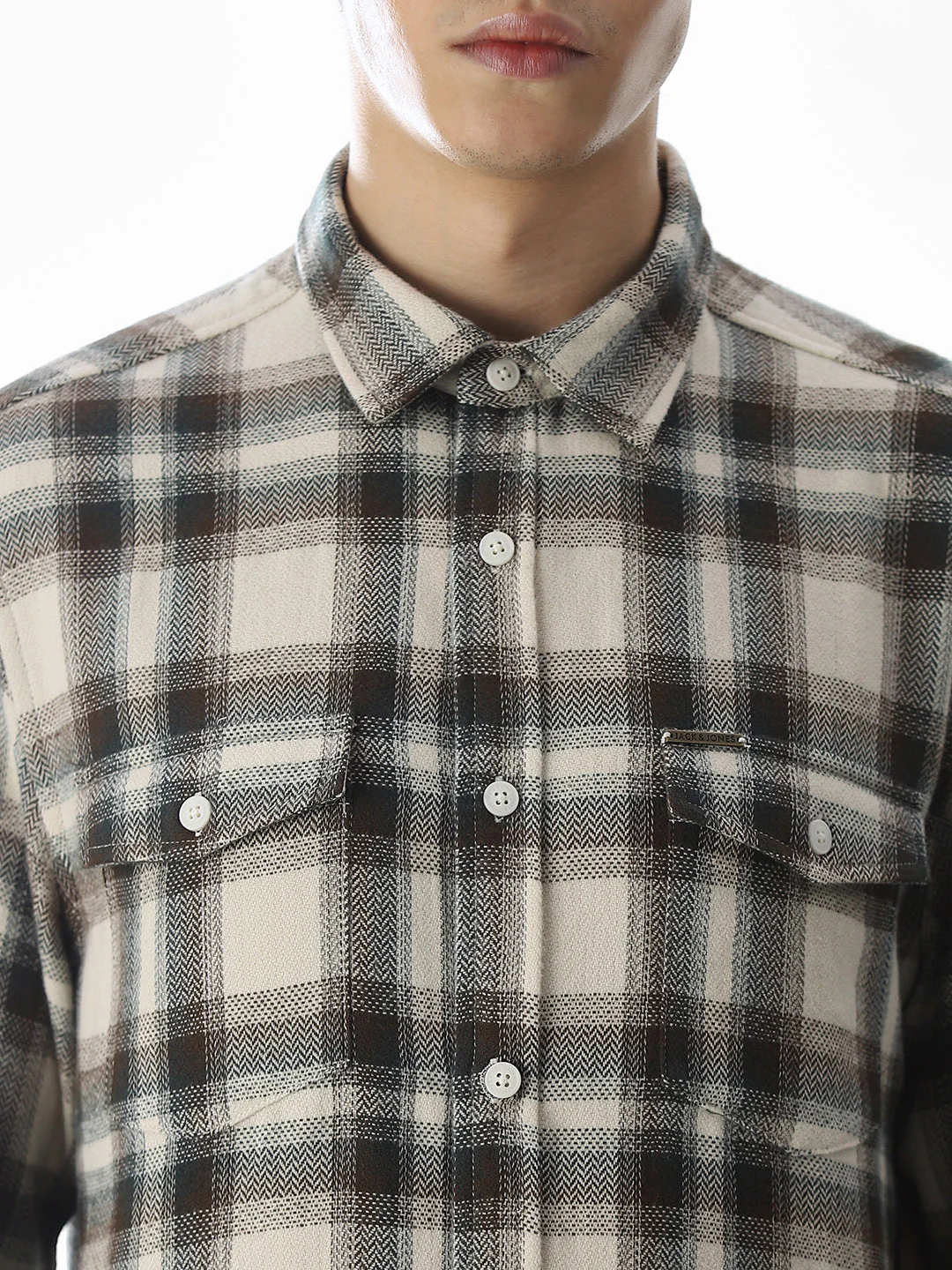 Beige Check Cotton Shirt - Image 5