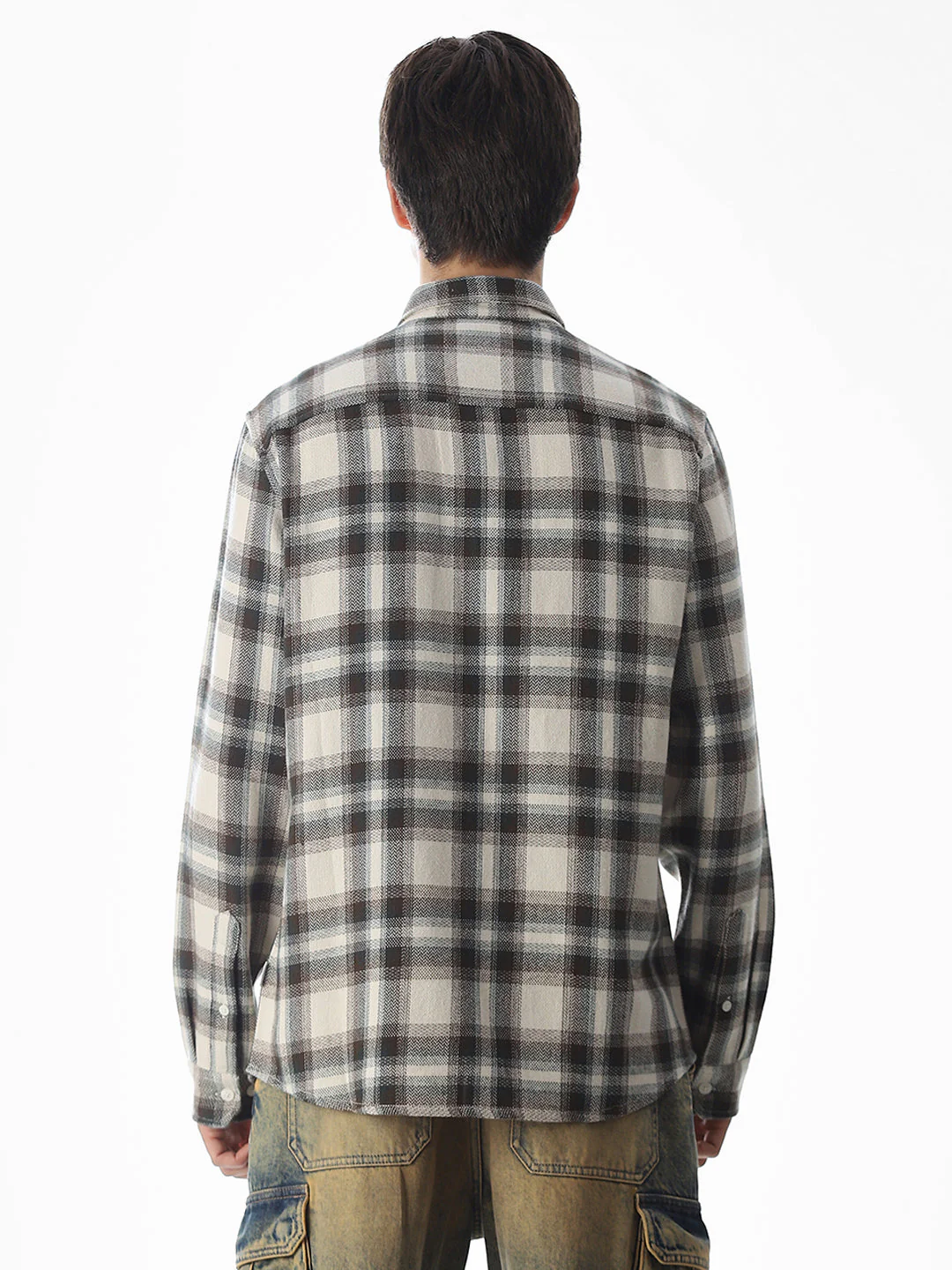 Beige Check Cotton Shirt - Image 9