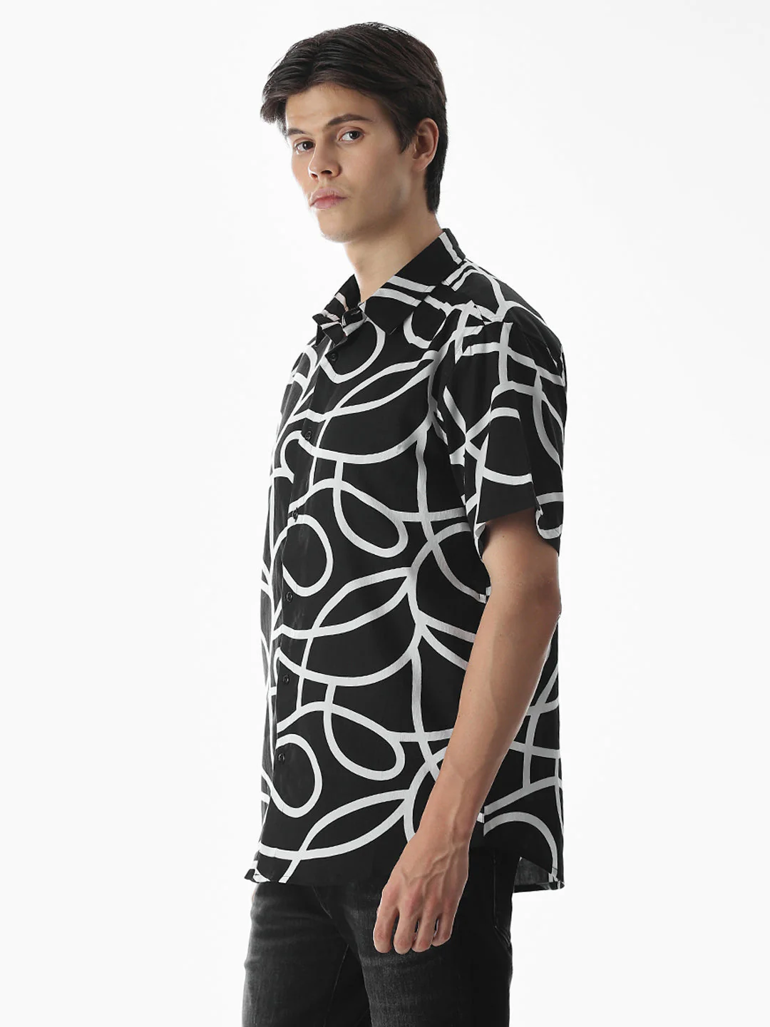 Regular Fit Black Printed Shirt - Image 3