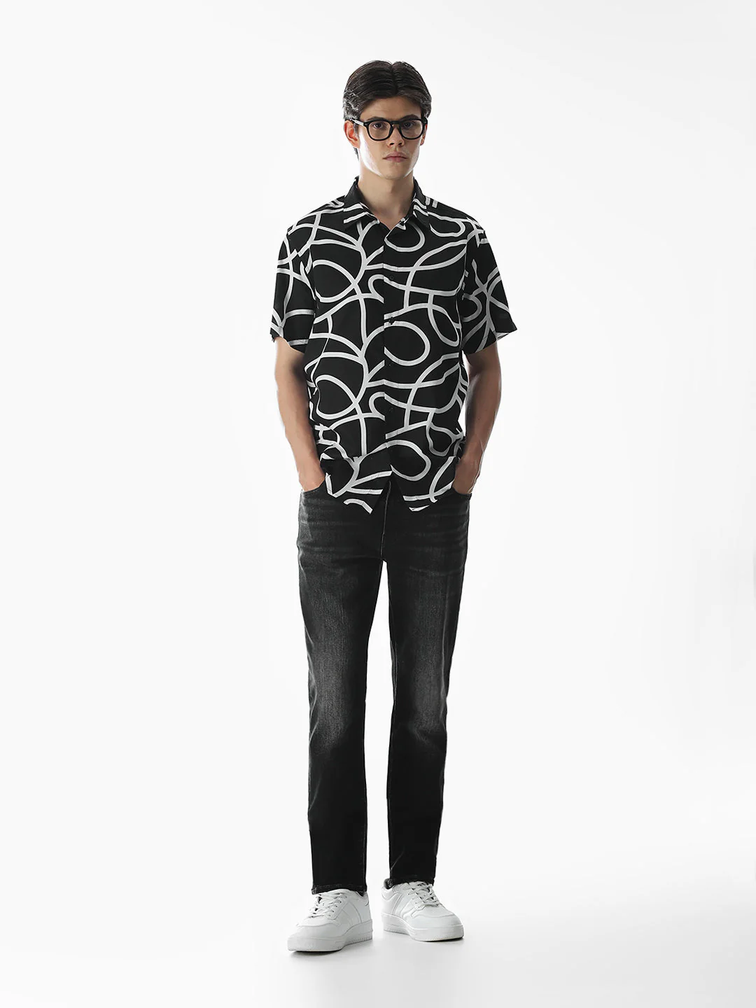 Regular Fit Black Printed Shirt - Image 6