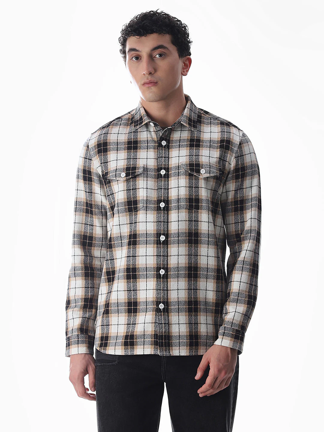 Brown Check Cotton Shirt - Image 2