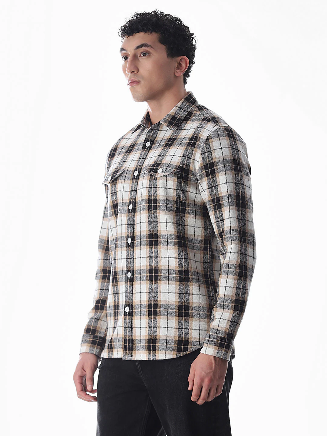 Brown Check Cotton Shirt - Image 3