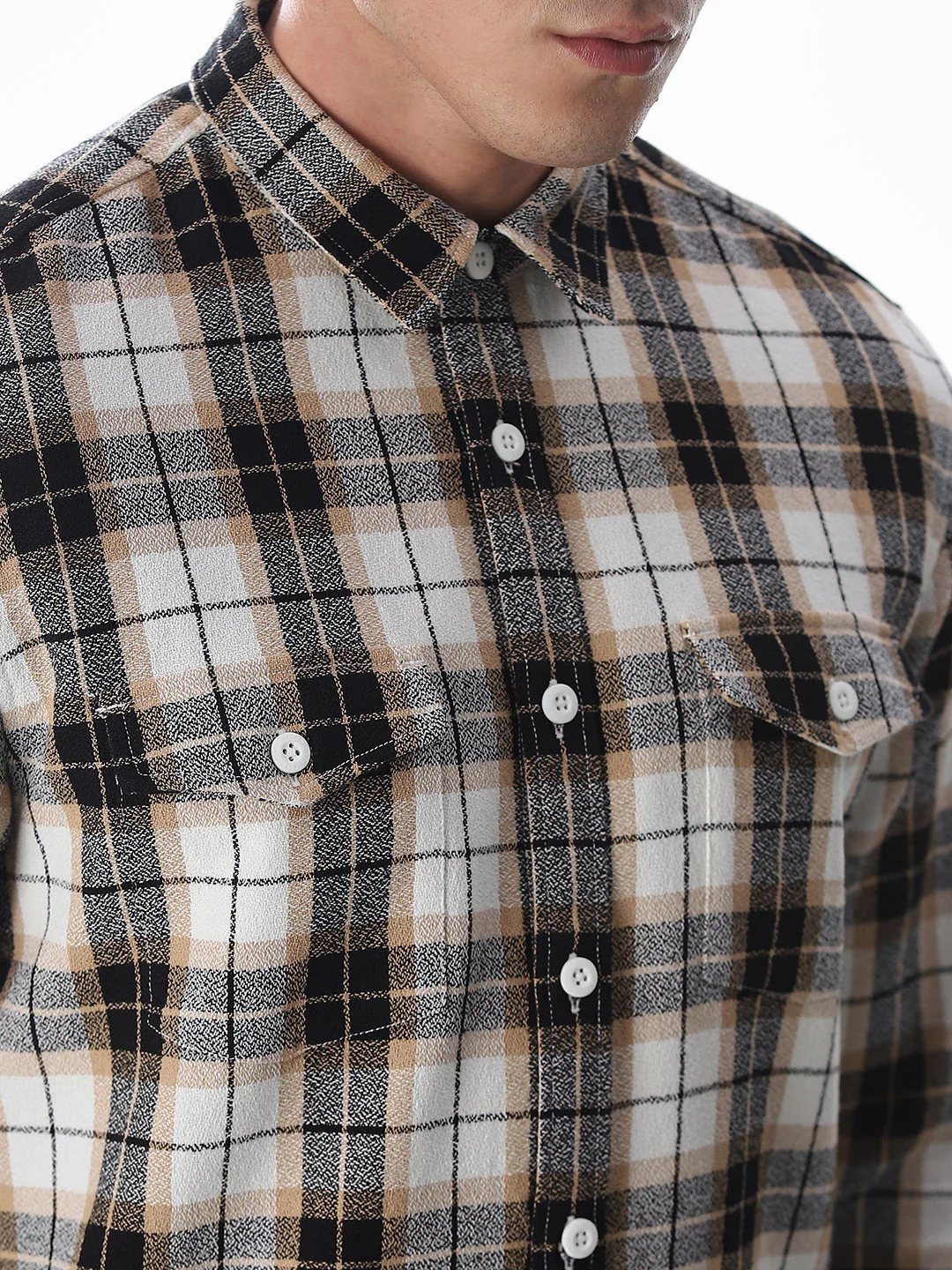 Brown Check Cotton Shirt - Image 5