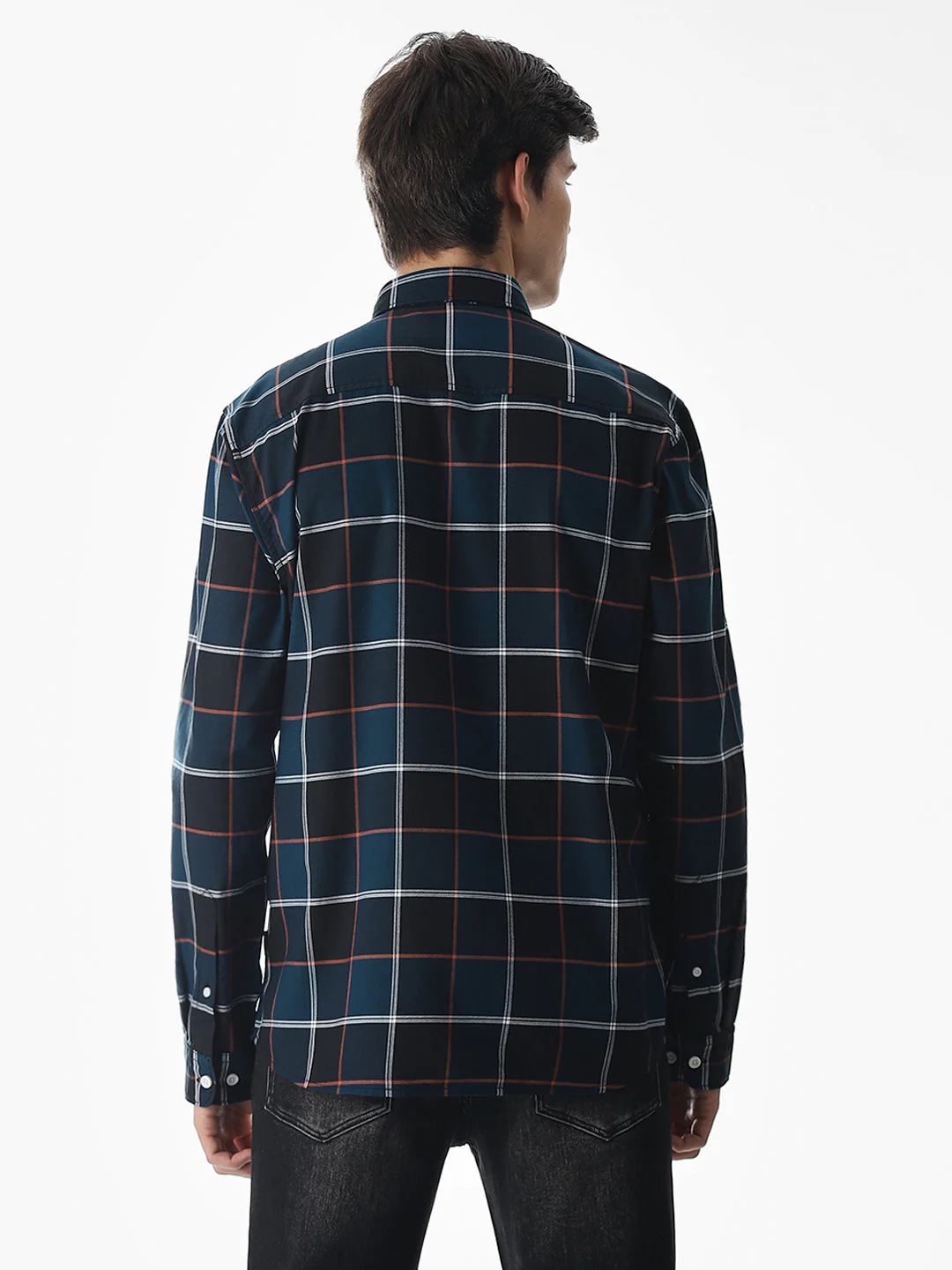 Check Cotton Shirt - Dark Blue - Image 4