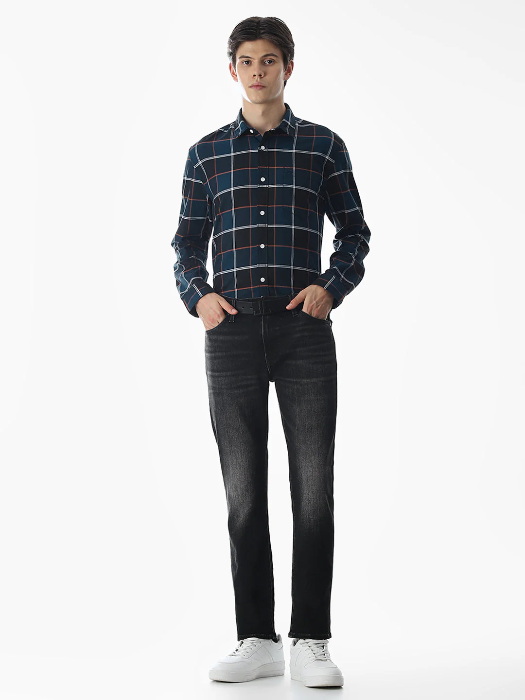 Check Cotton Shirt - Dark Blue - Image 6