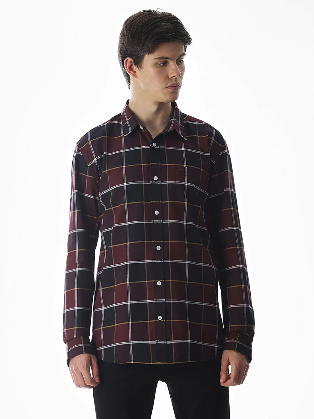 Check Cotton Shirt - Maroon - Image 2