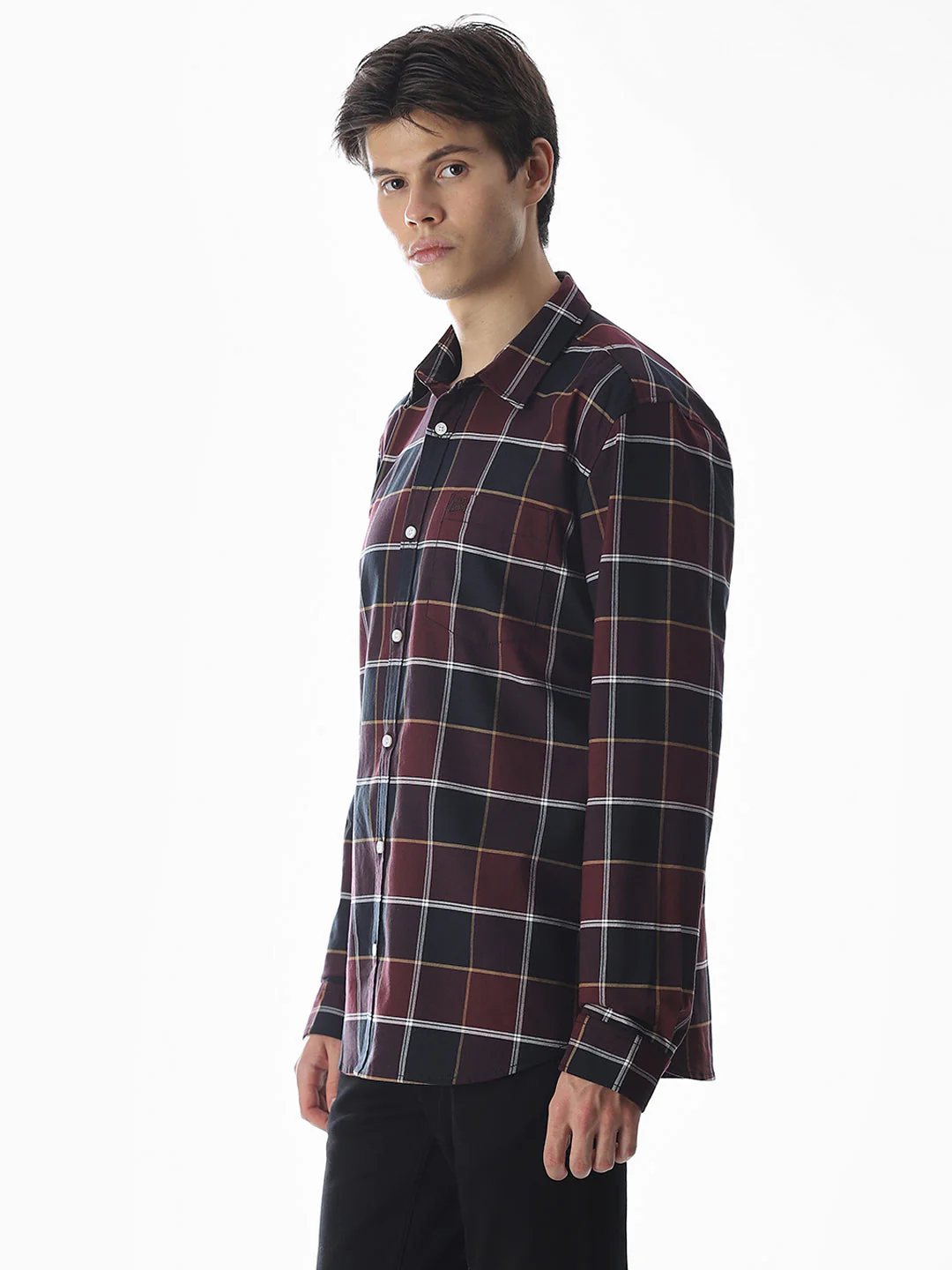 Check Cotton Shirt - Maroon - Image 3