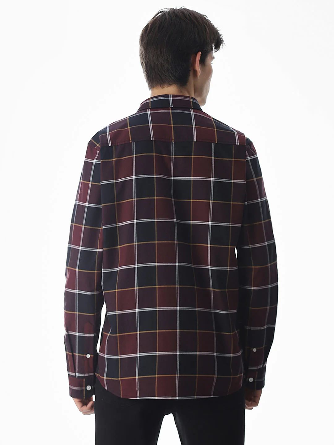 Check Cotton Shirt - Maroon - Image 4