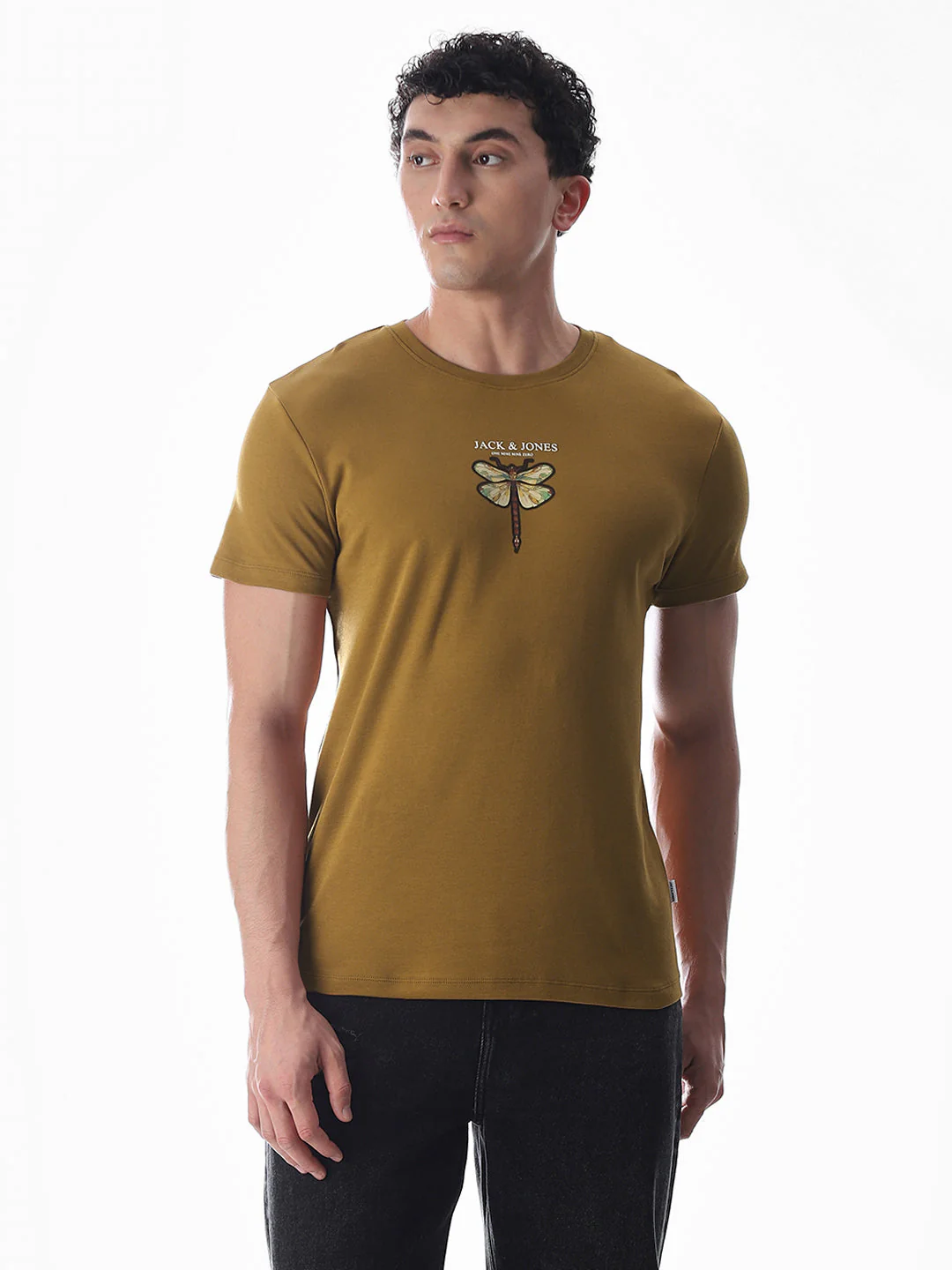 Dragonfly Print Cotton T-shirt -Brown - Image 2