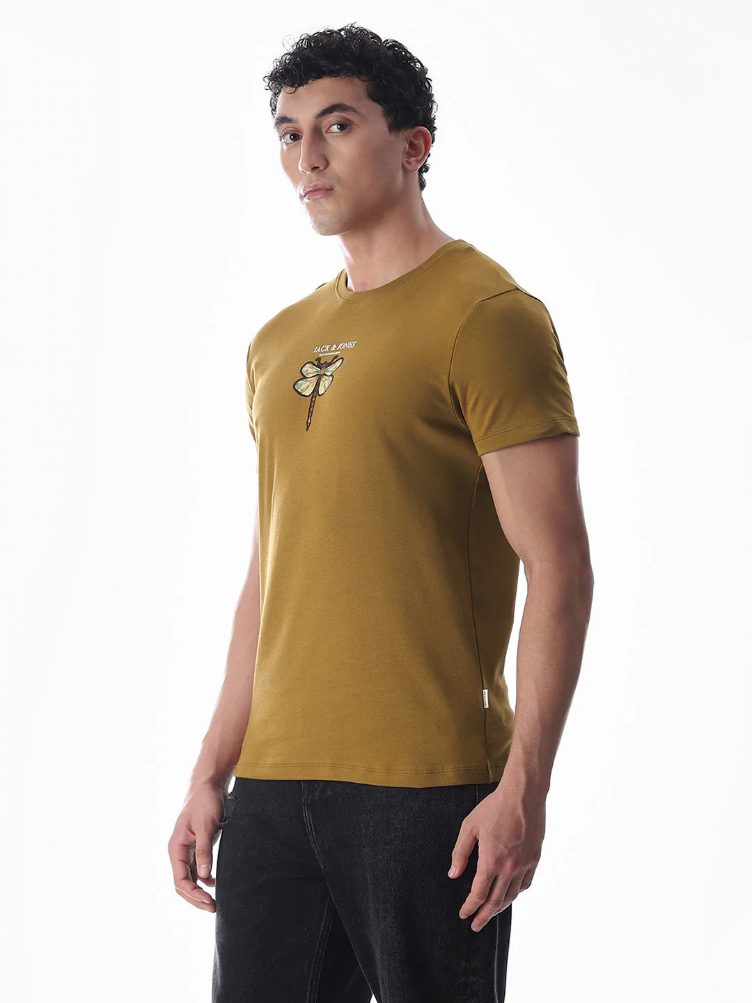 Dragonfly Print Cotton T-shirt -Brown - Image 3