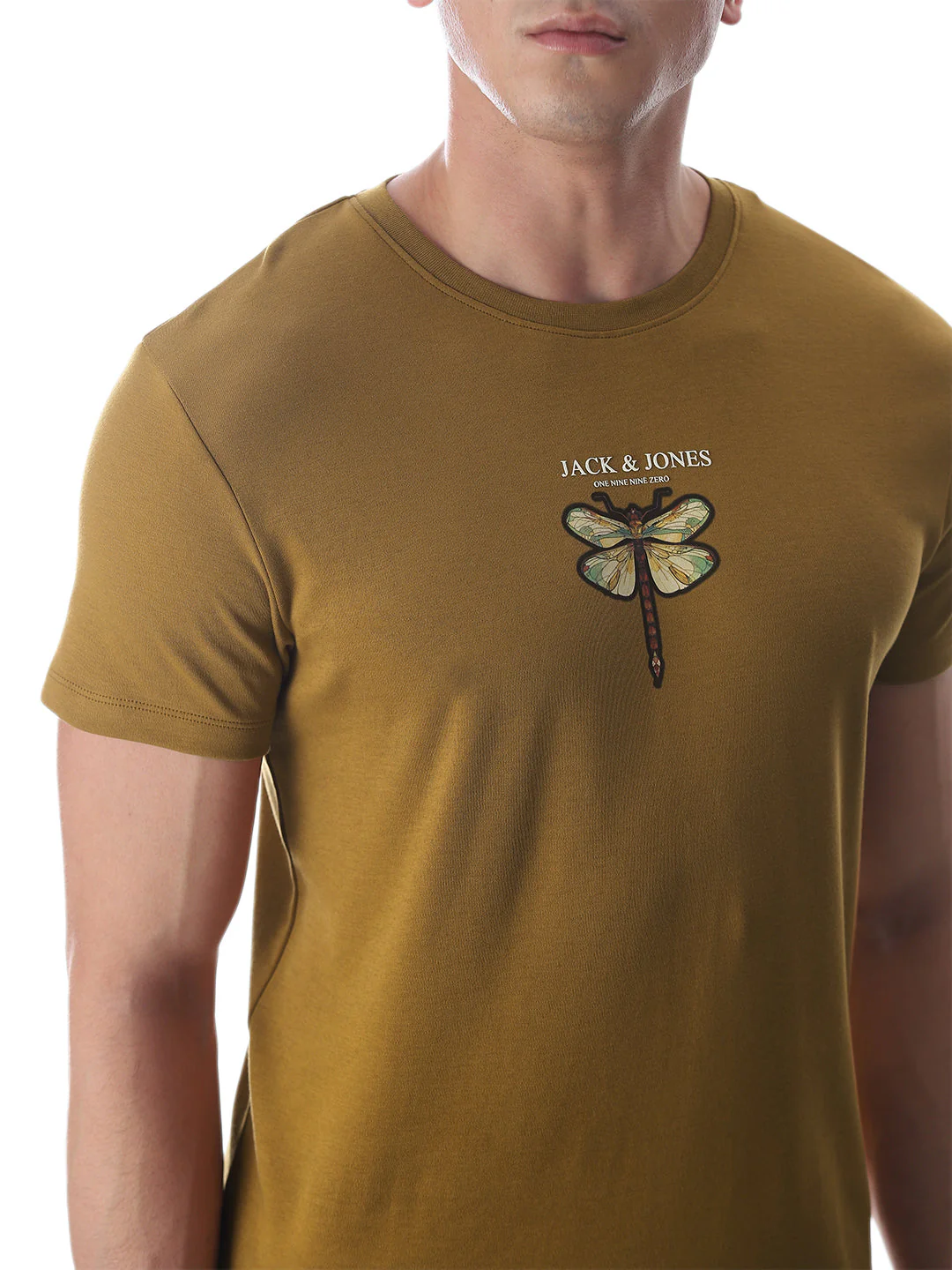 Dragonfly Print Cotton T-shirt -Brown - Image 5