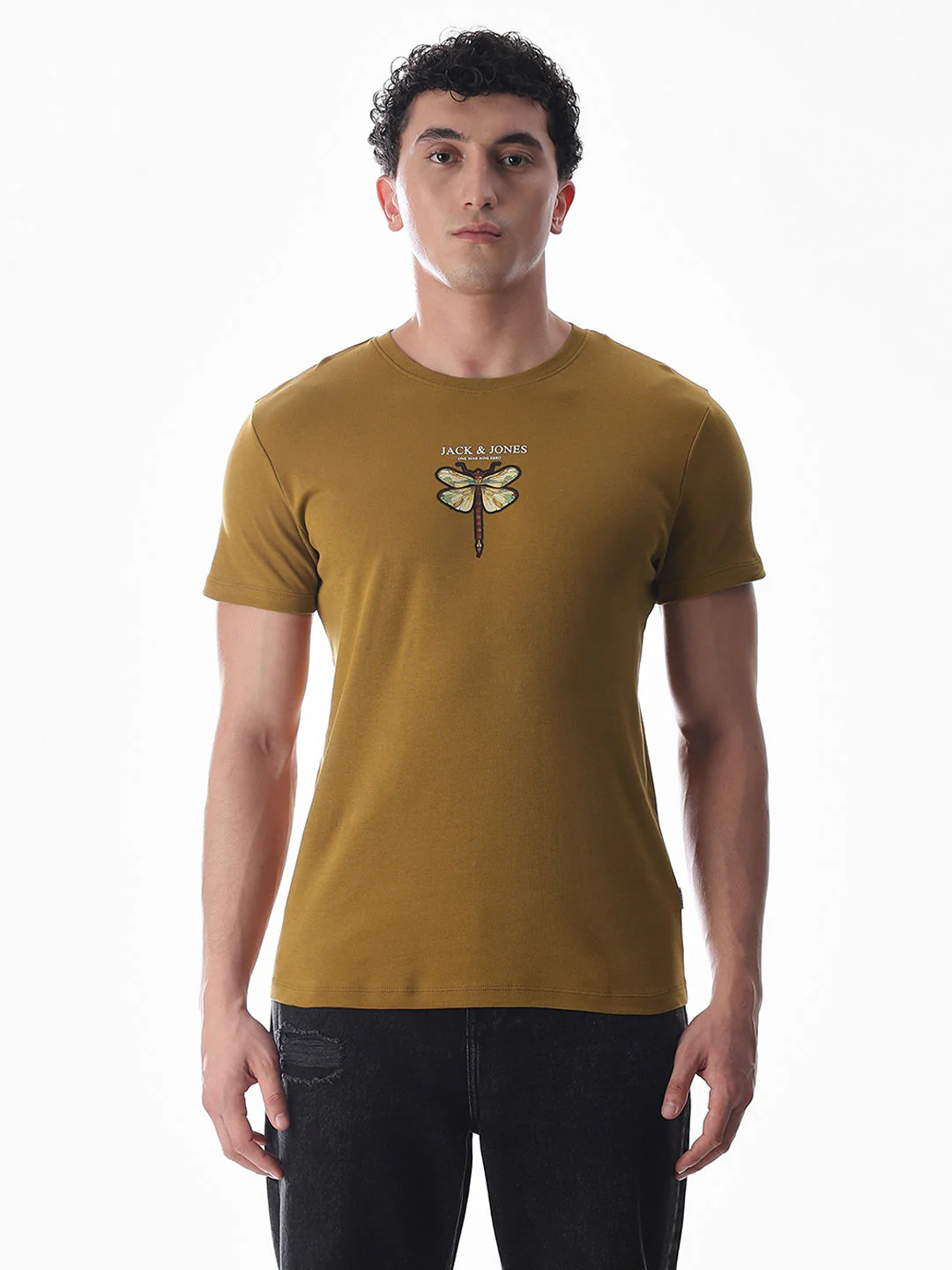 Dragonfly Print Cotton T-shirt -Brown - Image 8
