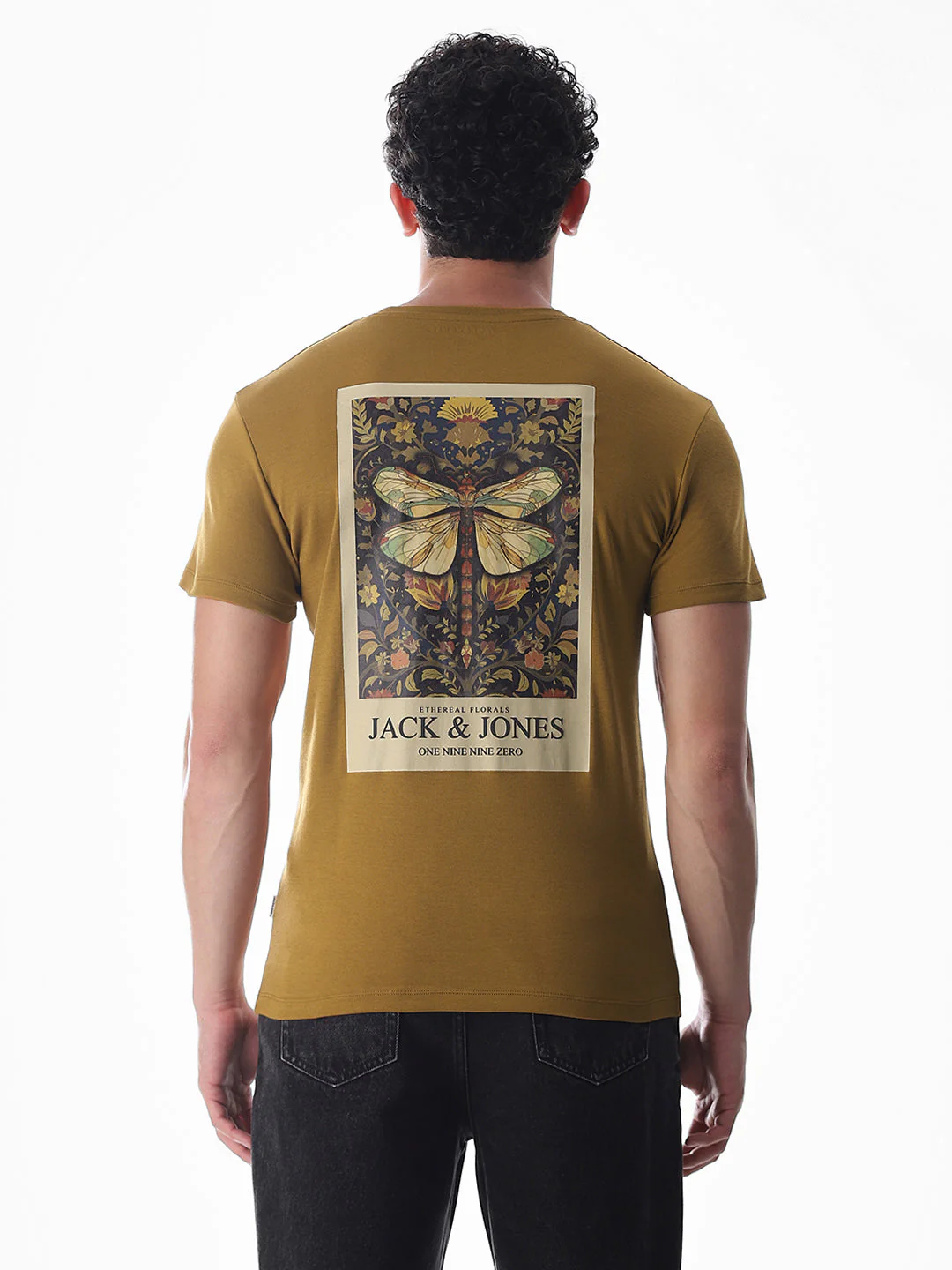Dragonfly Print Cotton T-shirt -Brown - Image 9