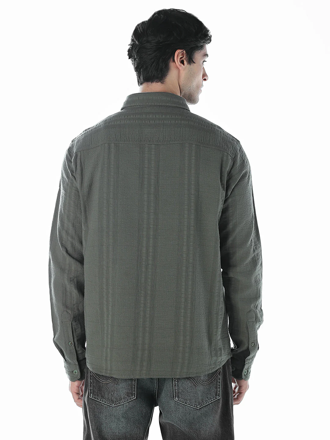 Dark Green Cotton Oversized Shirt - Image 4