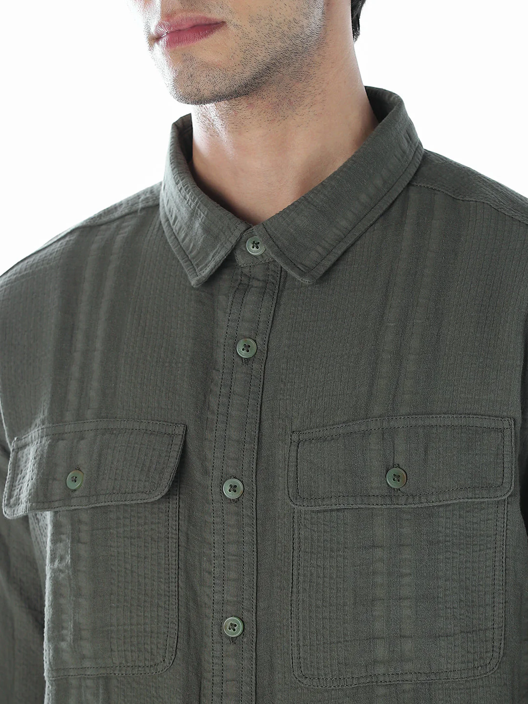 Dark Green Cotton Oversized Shirt - Image 5