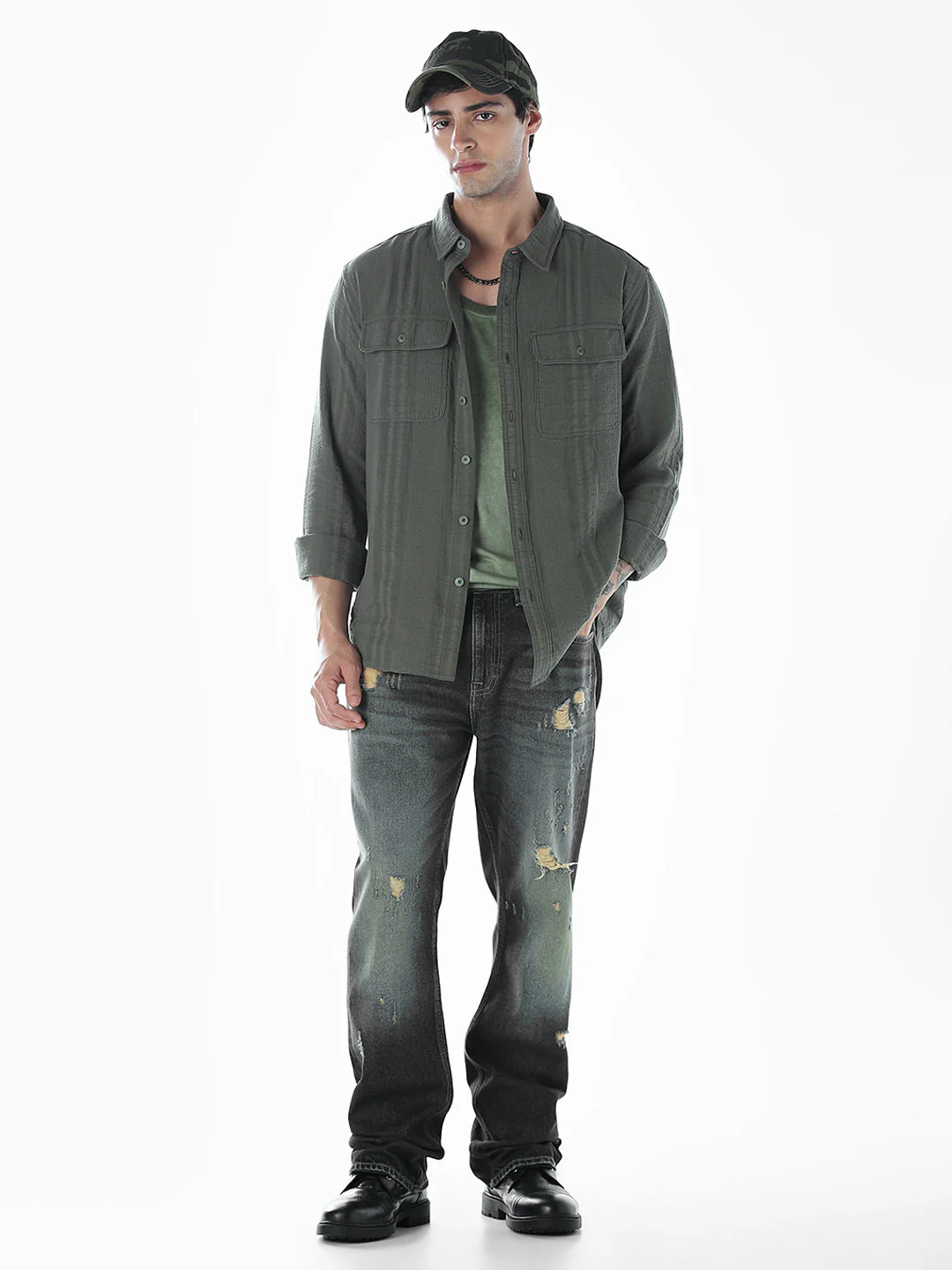 Dark Green Cotton Oversized Shirt - Image 6