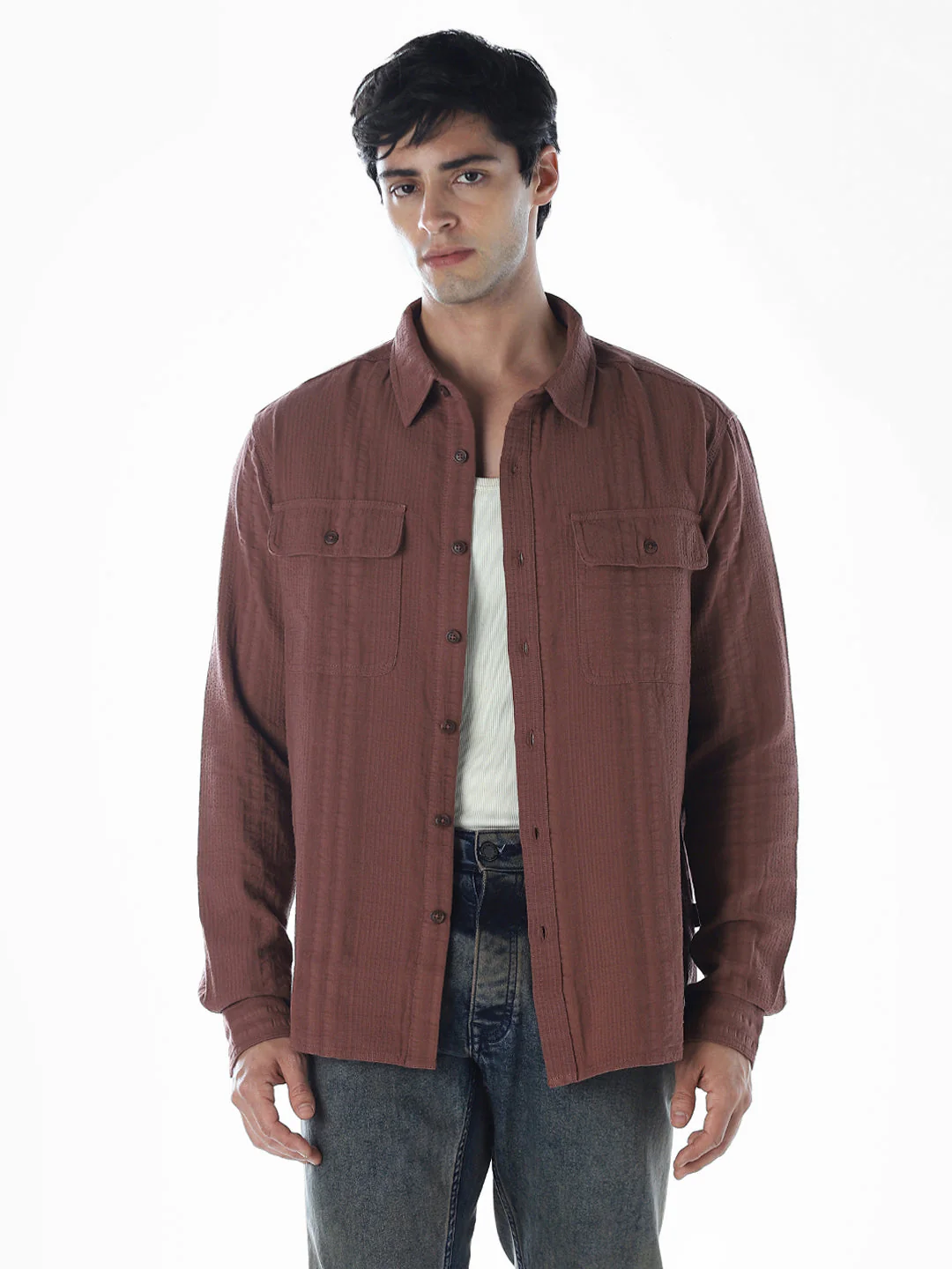 Dark Brown Cotton Oversized Shirt - Image 2