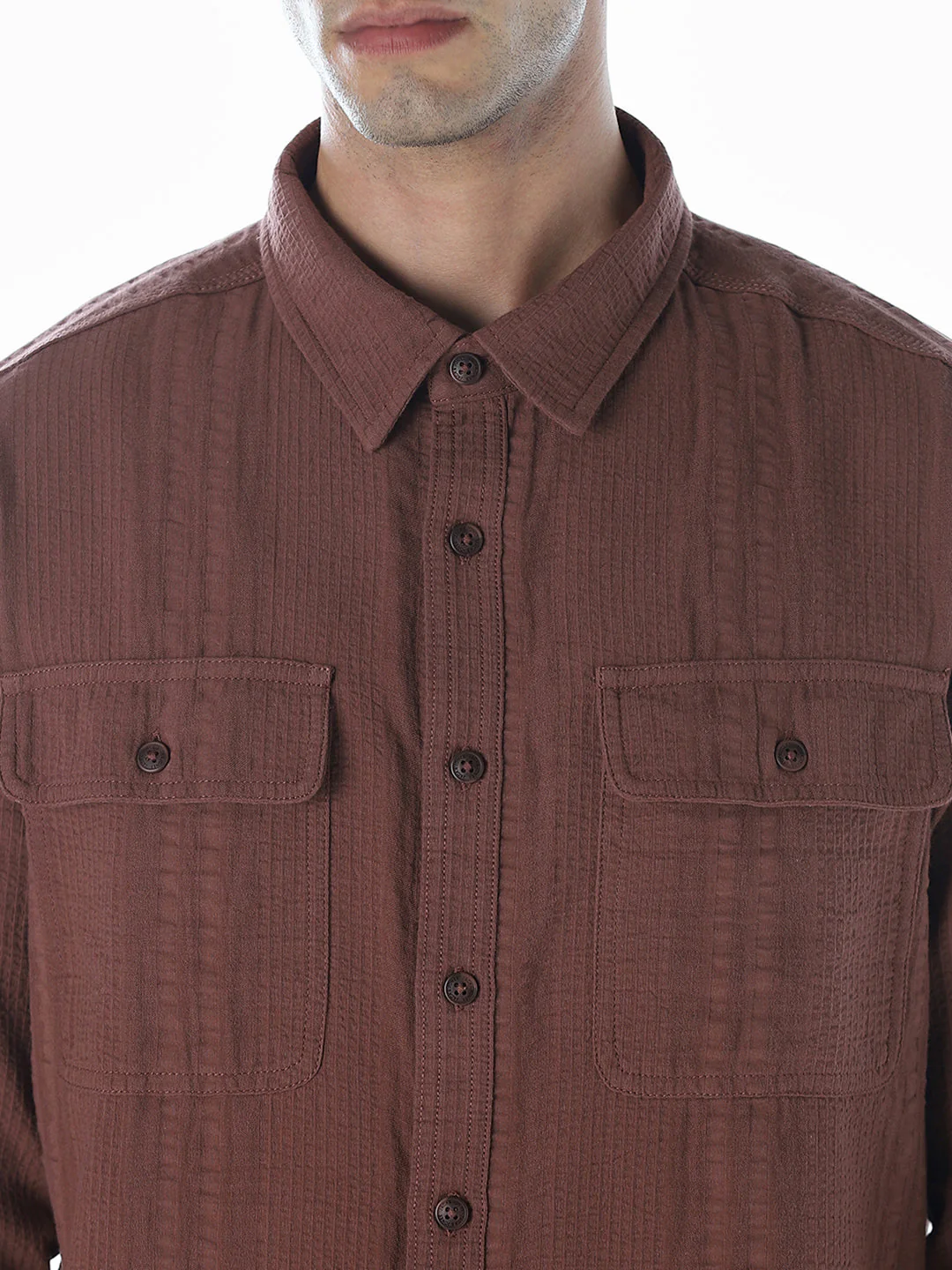 Dark Brown Cotton Oversized Shirt - Image 5