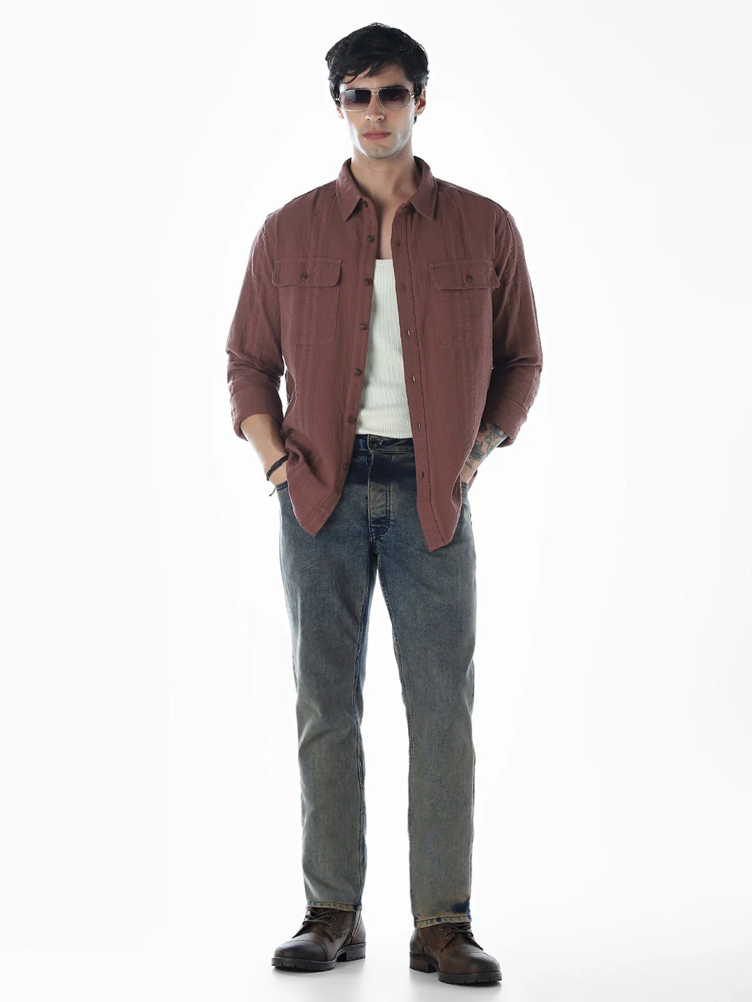 Dark Brown Cotton Oversized Shirt - Image 6