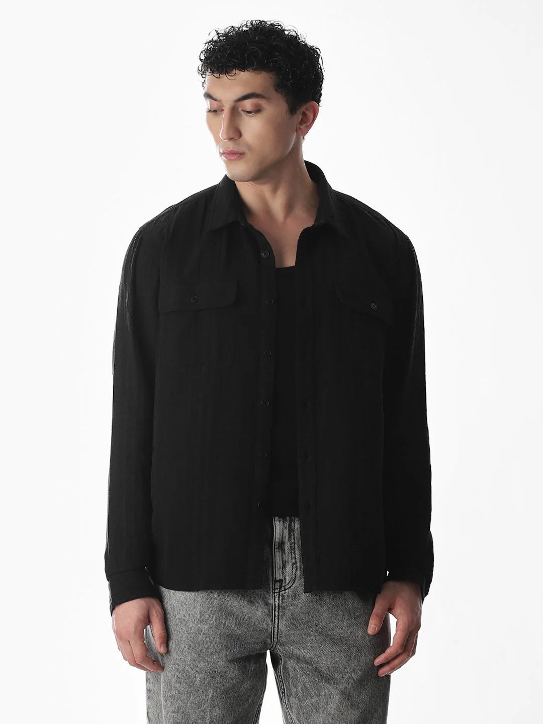 Oversized Black Full Sleeves Shirt - Image 2