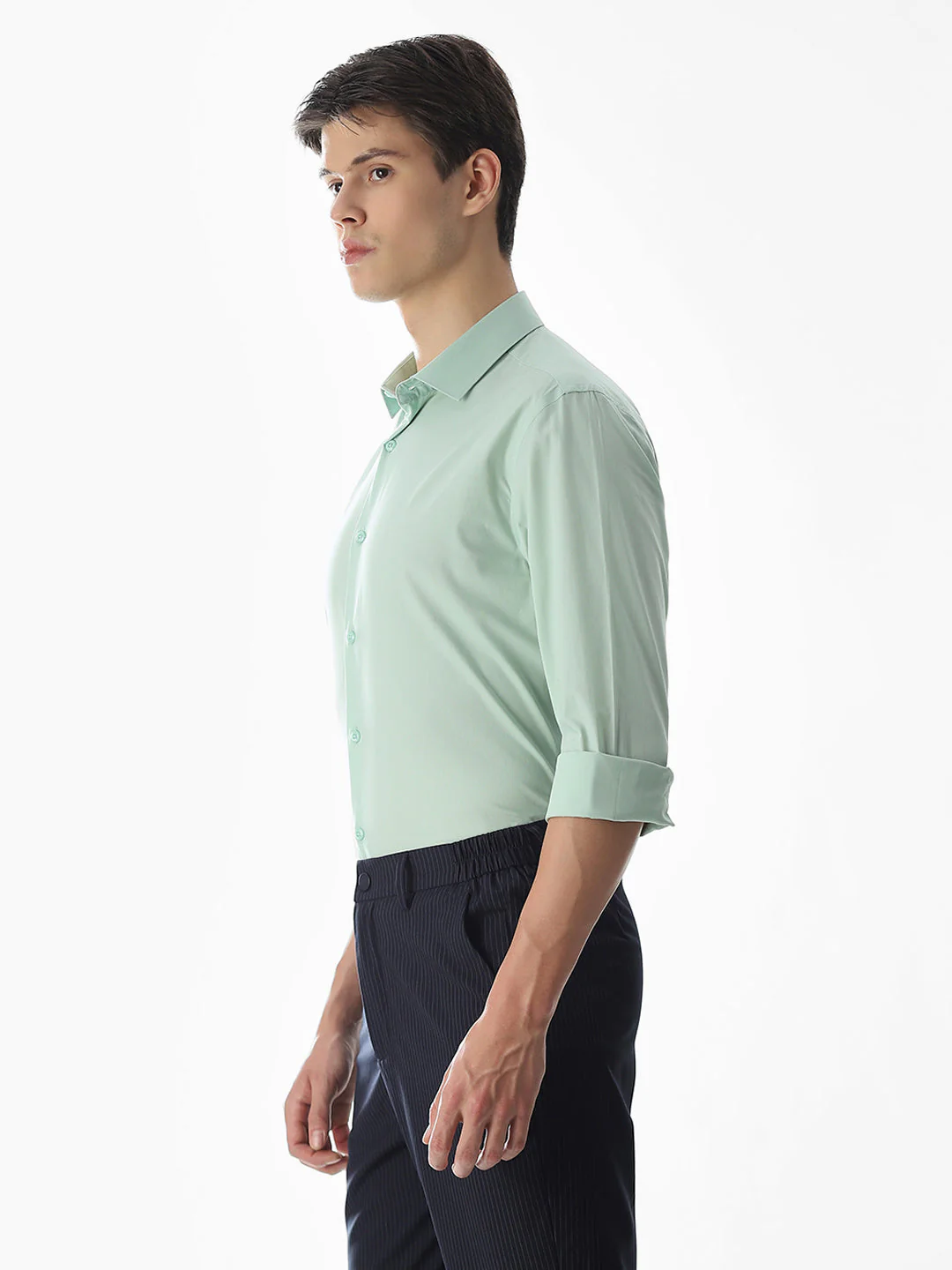 Stretch Slim Fit Full Sleeves Shirt - Light Green - Image 3