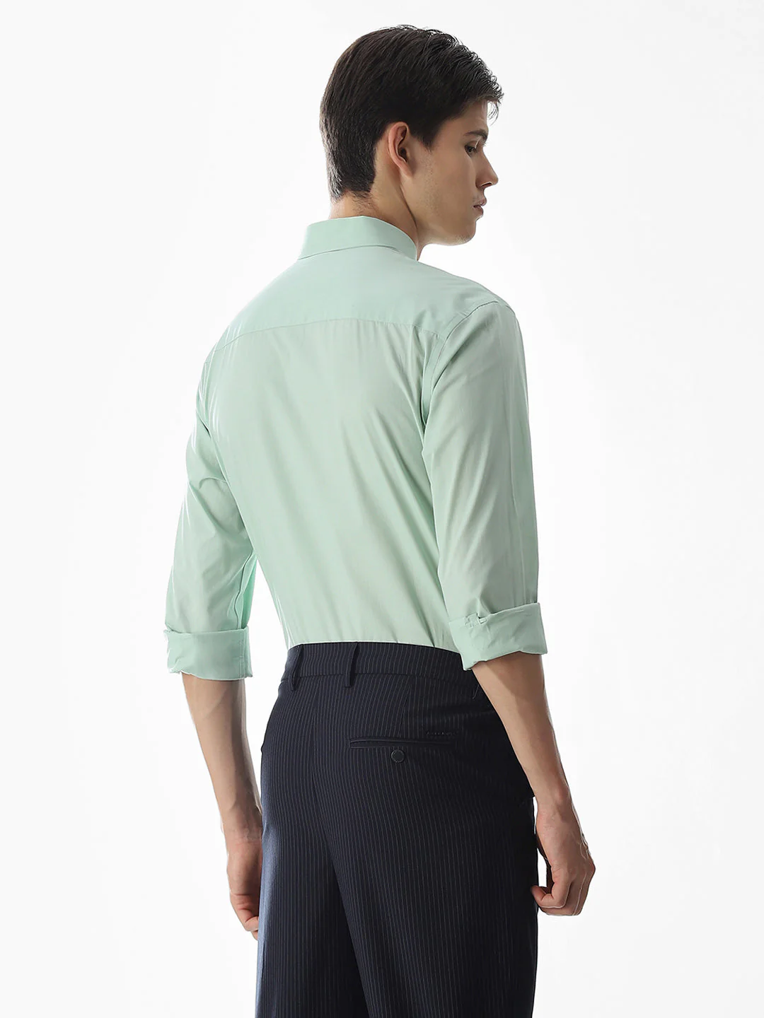 Stretch Slim Fit Full Sleeves Shirt - Light Green - Image 4