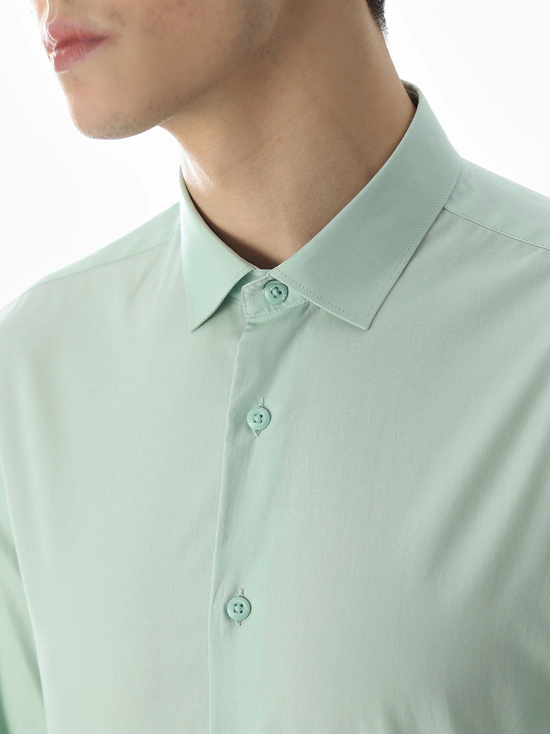 Stretch Slim Fit Full Sleeves Shirt - Light Green - Image 5