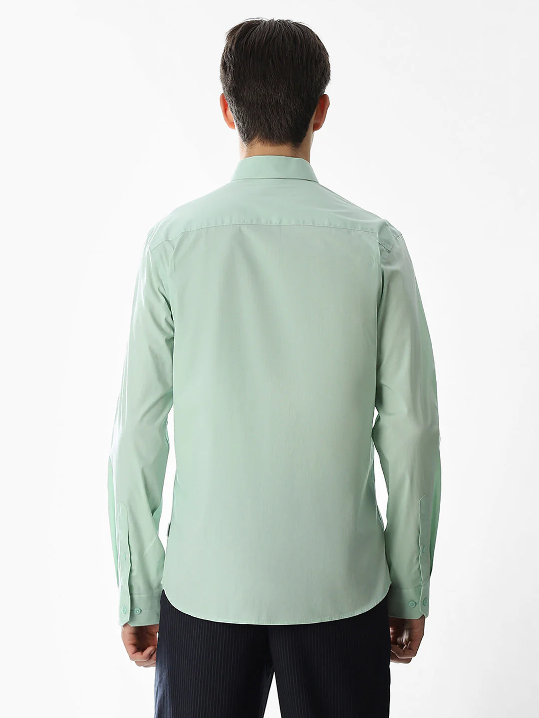 Stretch Slim Fit Full Sleeves Shirt - Light Green - Image 9