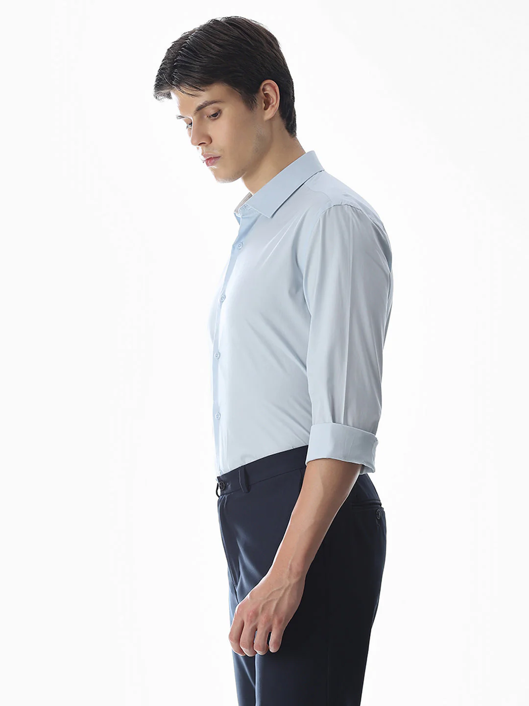Stretch Slim Fit Full Sleeves Shirt - Light Blue - Image 3