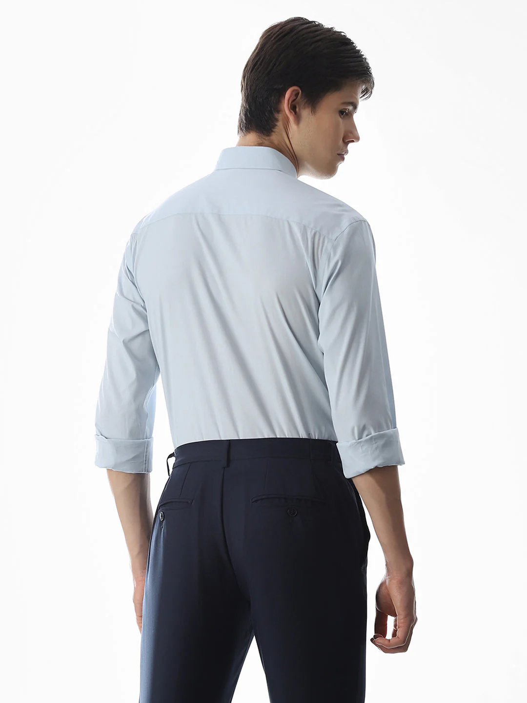 Stretch Slim Fit Full Sleeves Shirt - Light Blue - Image 4