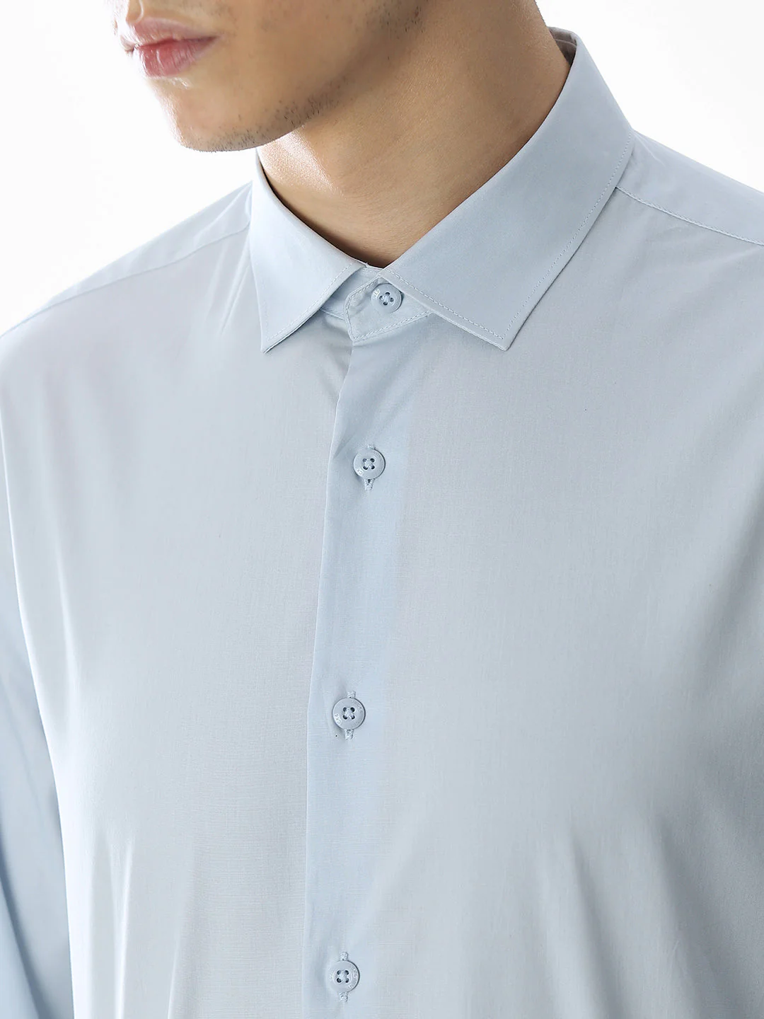 Stretch Slim Fit Full Sleeves Shirt - Light Blue - Image 5