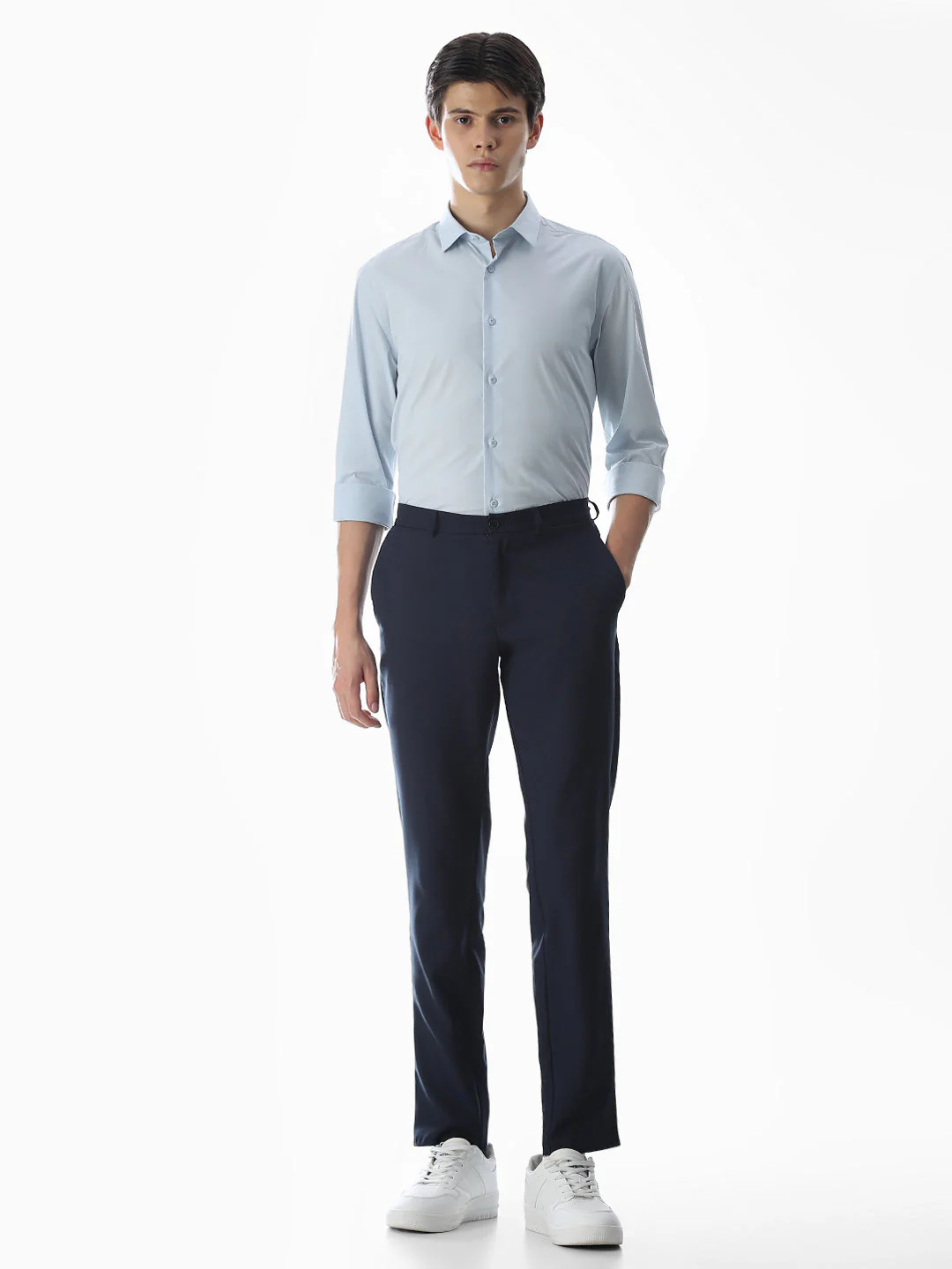 Stretch Slim Fit Full Sleeves Shirt - Light Blue - Image 6