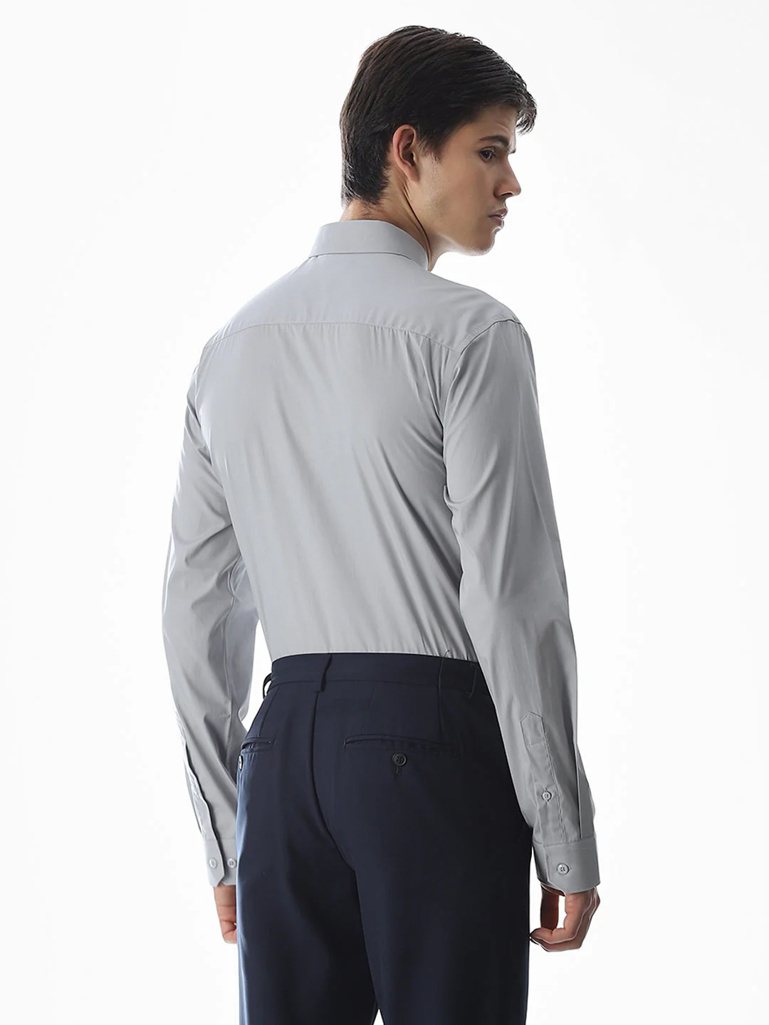 Stretch Slim Fit Full Sleeves Shirt - Light Grey - Image 4
