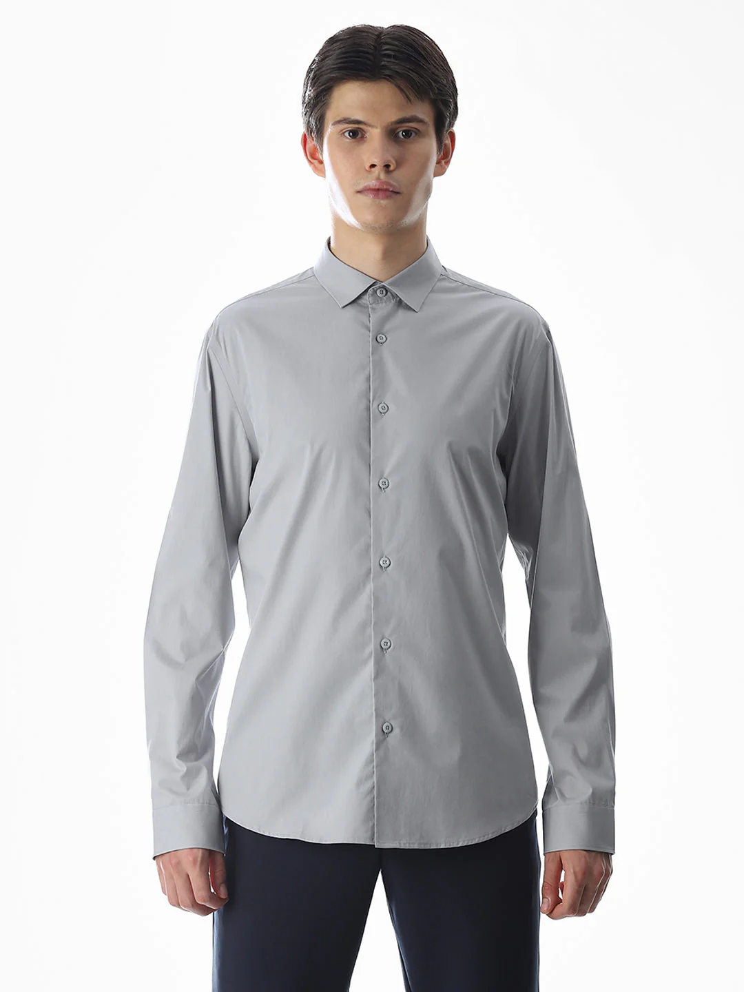 Stretch Slim Fit Full Sleeves Shirt - Light Grey - Image 8