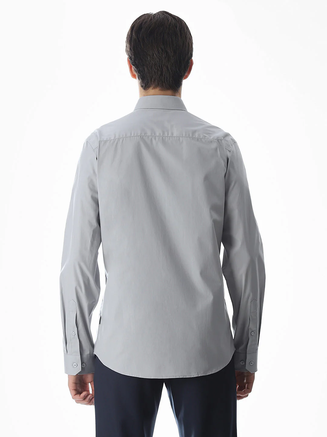Stretch Slim Fit Full Sleeves Shirt - Light Grey - Image 9