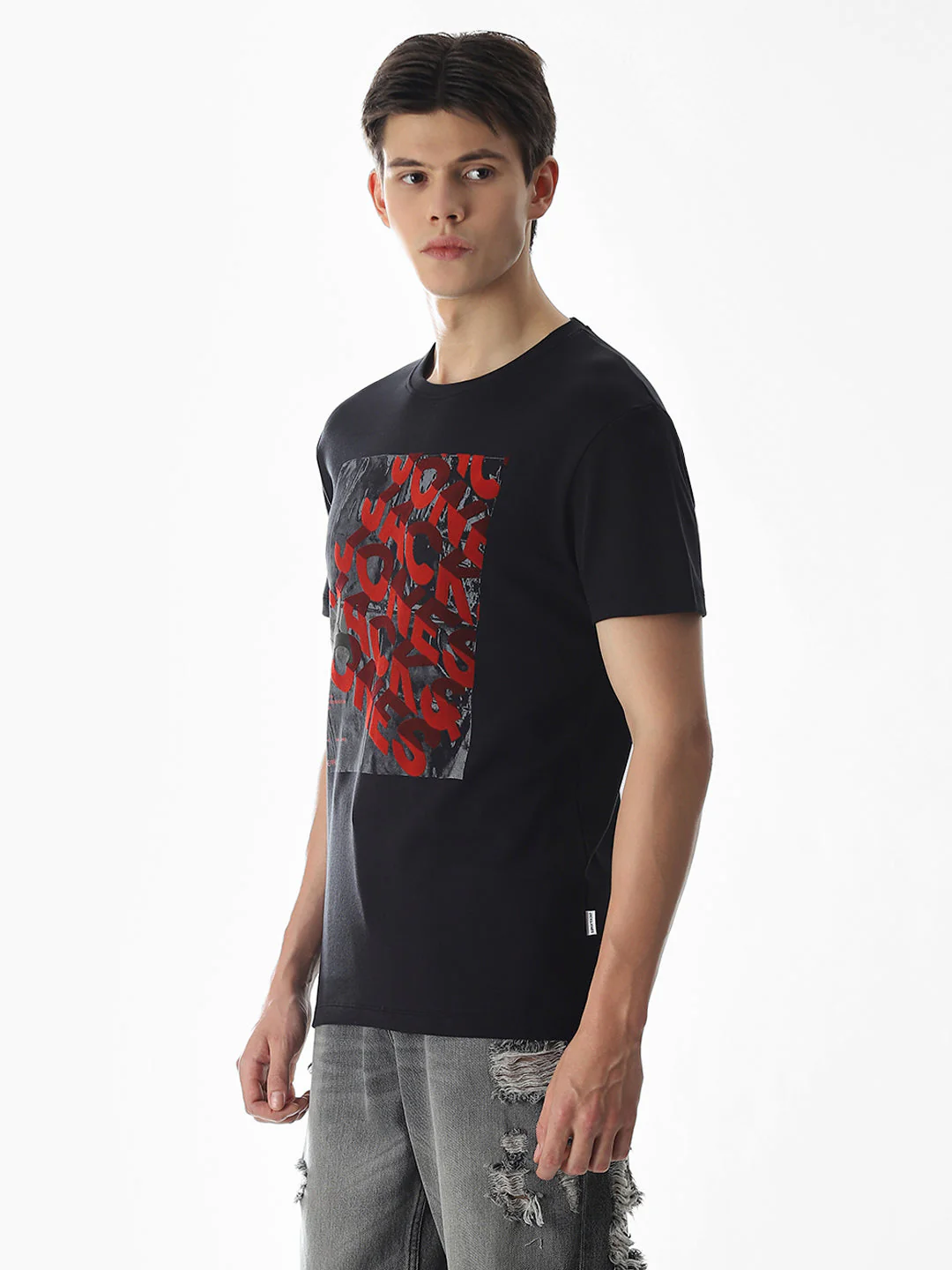 Typography Slim Fit T-shirt - Black - Image 3