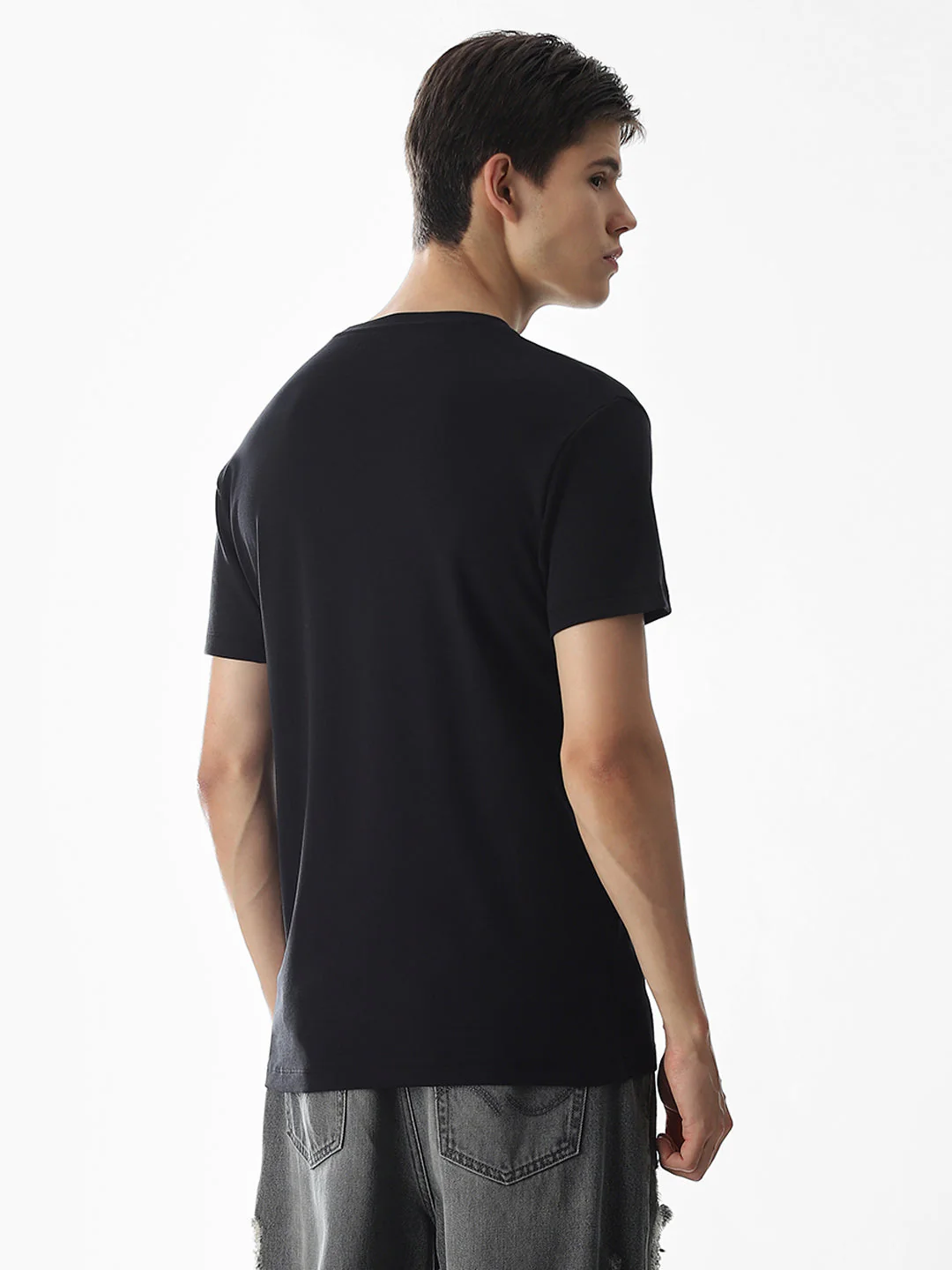 Typography Slim Fit T-shirt - Black - Image 4